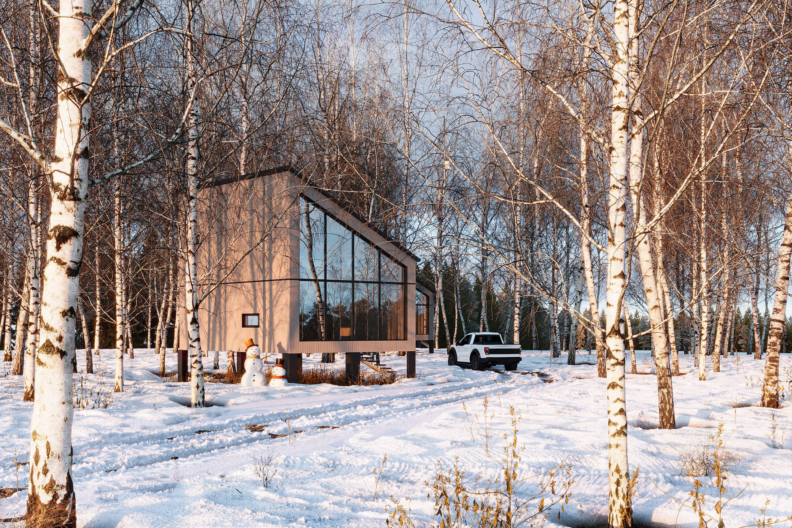 Winter country house. 3D визуализация интерьера и архитектурной среды