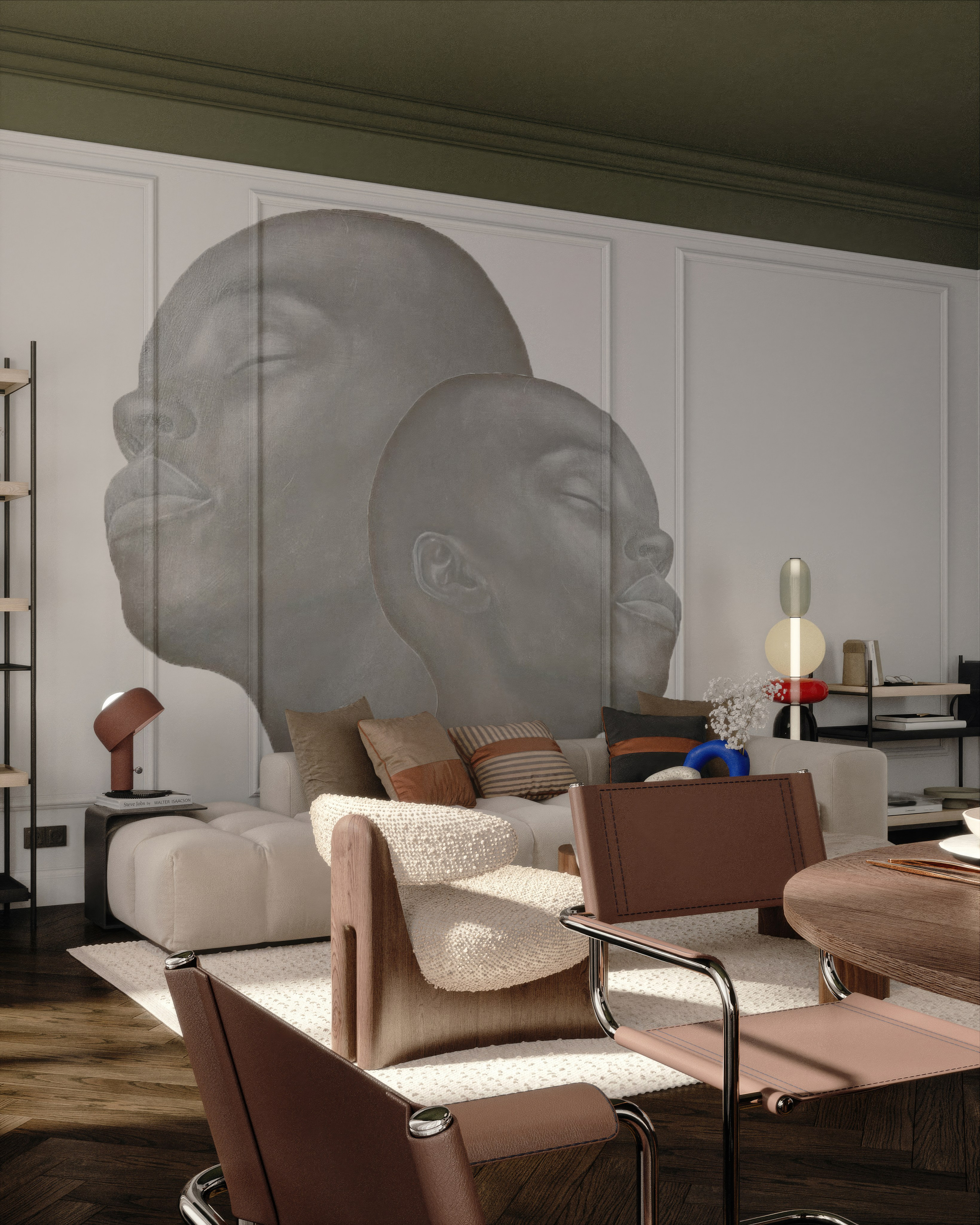 Интерьер гостиной в неоклассическом стиле. 3D визуализация интерьера и архитектурной среды