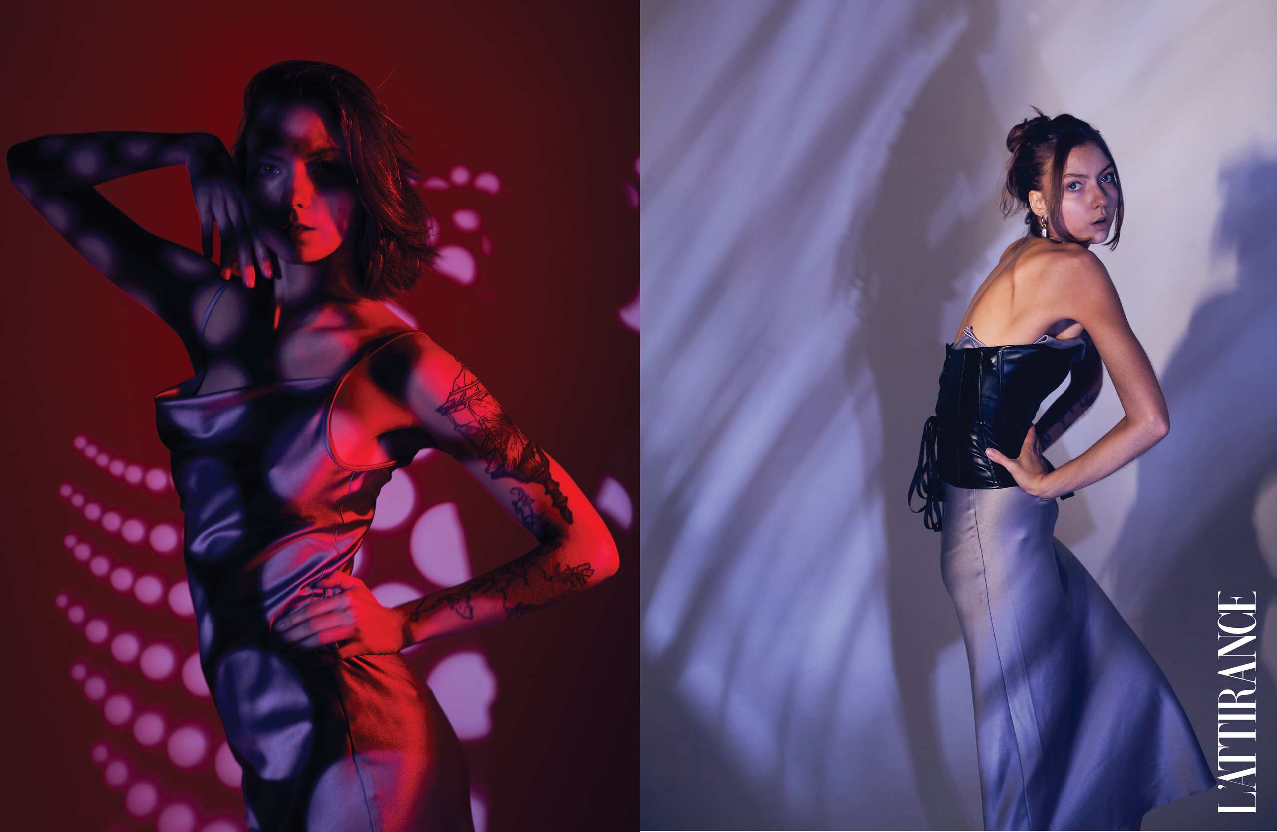 Портретная Фотосессия с цветным светом в студии на циклораме. Анна Потявина. Фотограф Москва