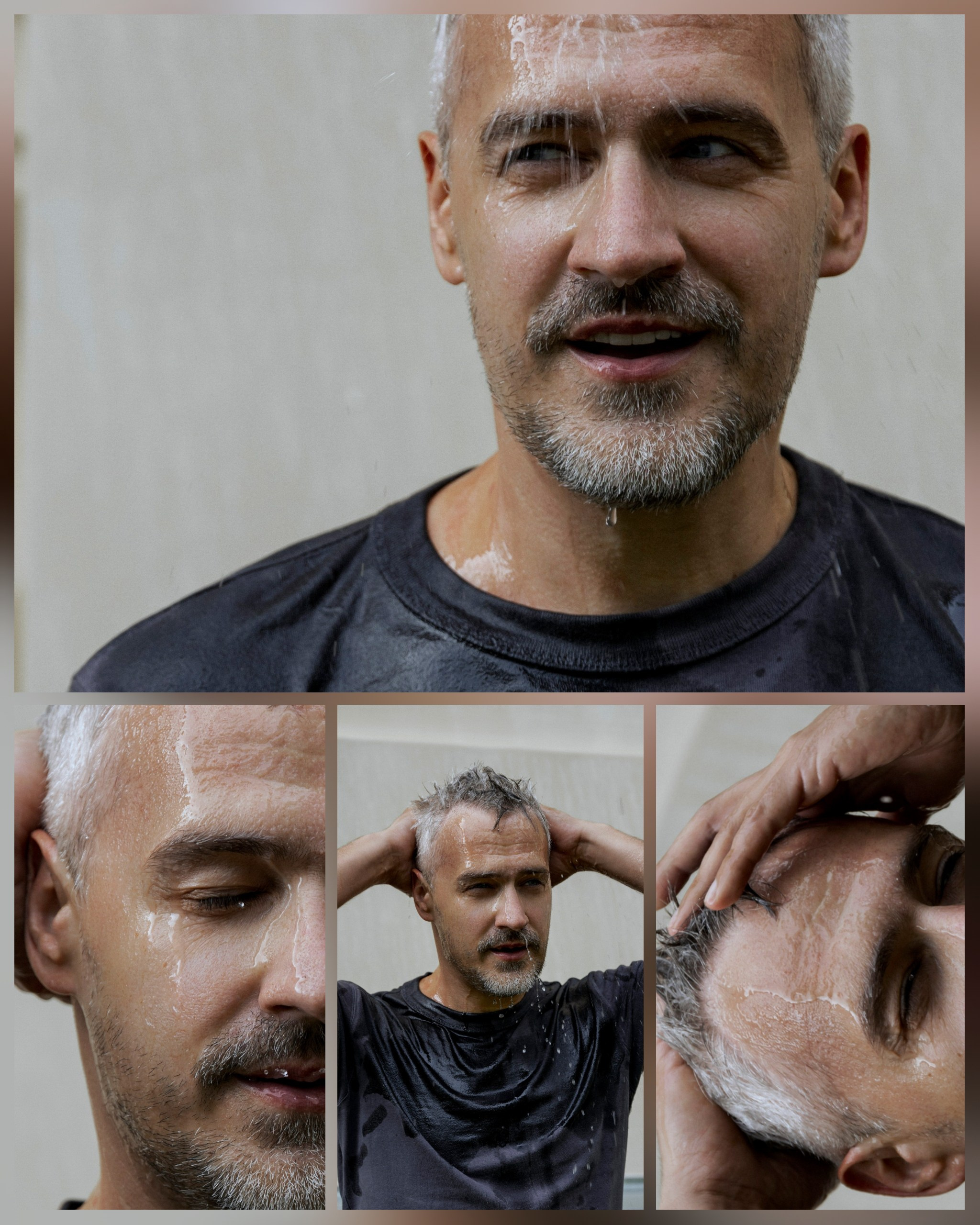 лицо мужчины с каплями дождя