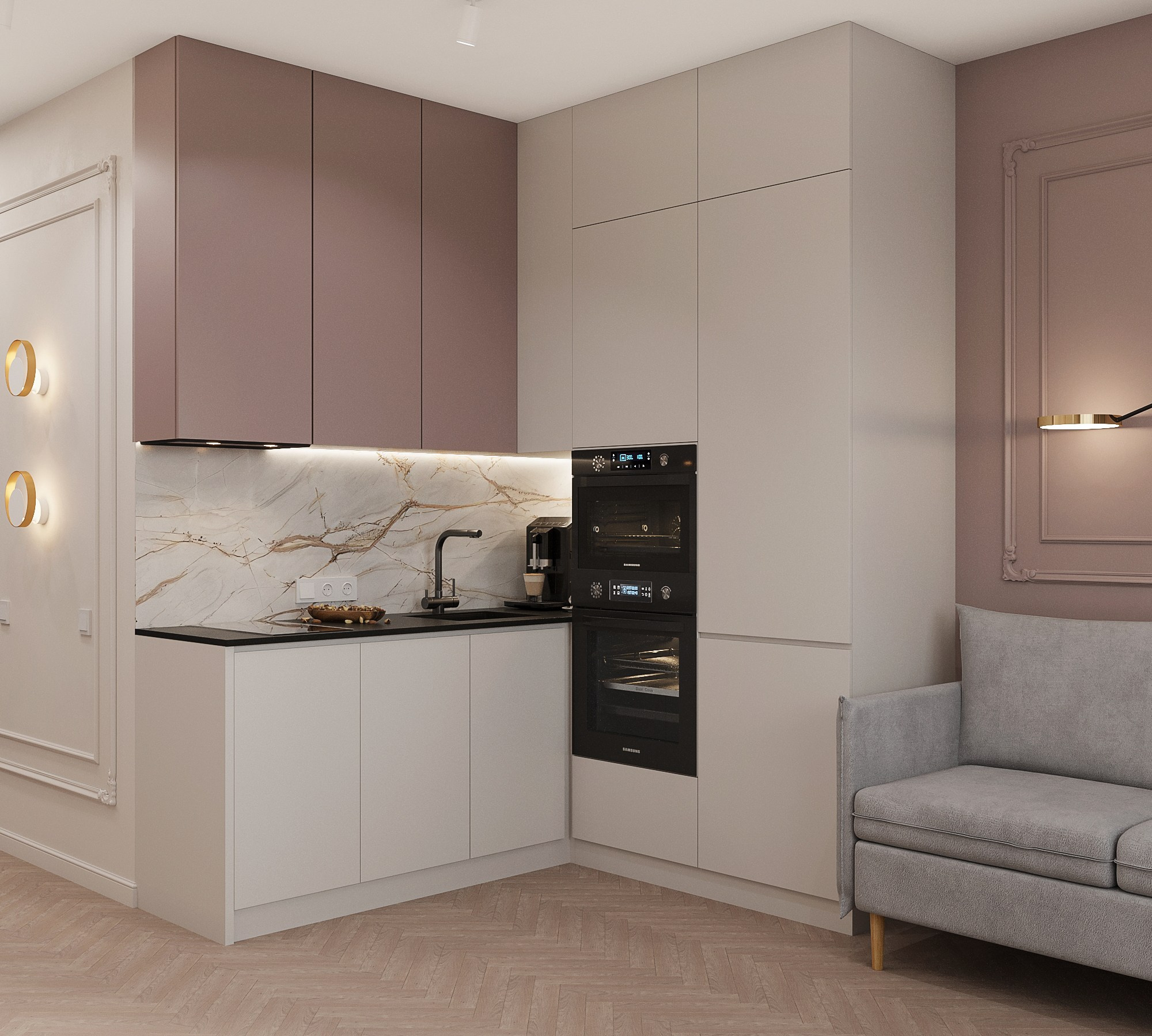 Однакомнатная с яркими акцентами. Интерьерный 3Д Визуализатор Маргарита Оберемко