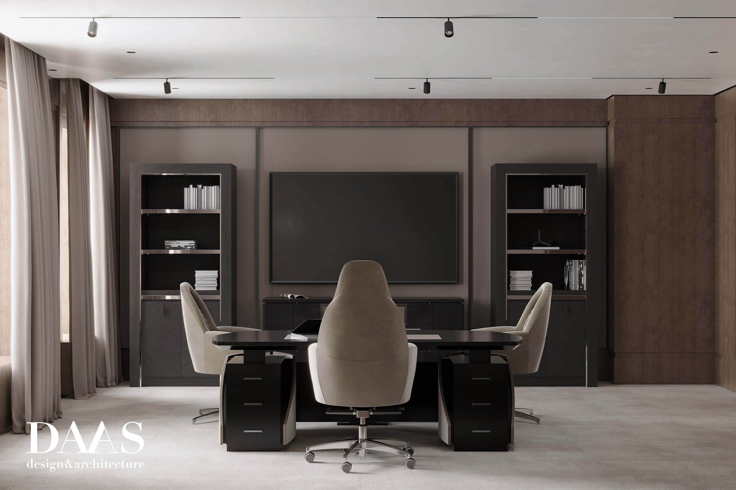 Кабинет руководителя для DAAS bureau. 3D визуализация интерьера и архитектурной среды