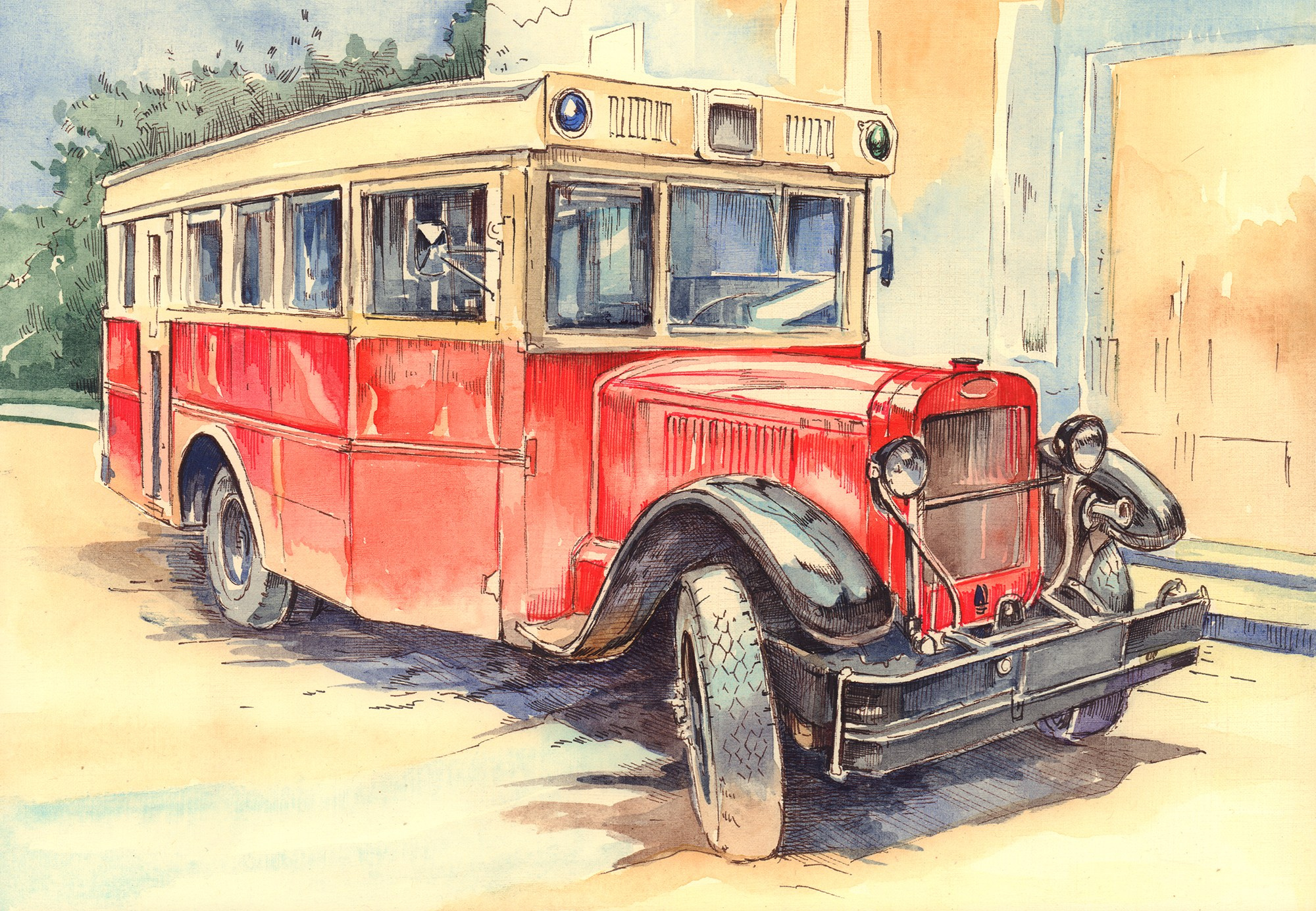 Автобусы. Художник Александр Петрунин
