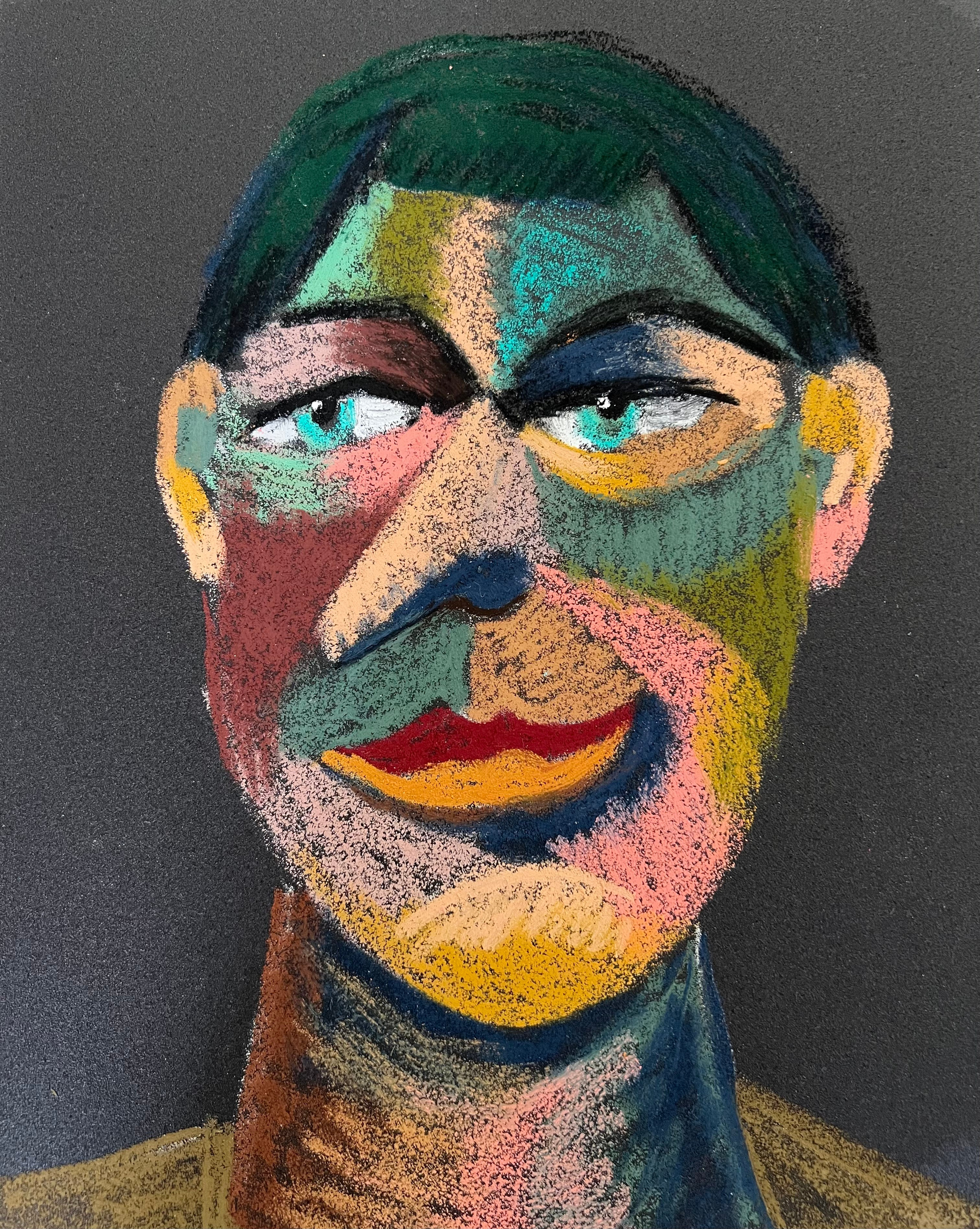 Talker . Oil pastel, sandpaper. 28 x 23 cm