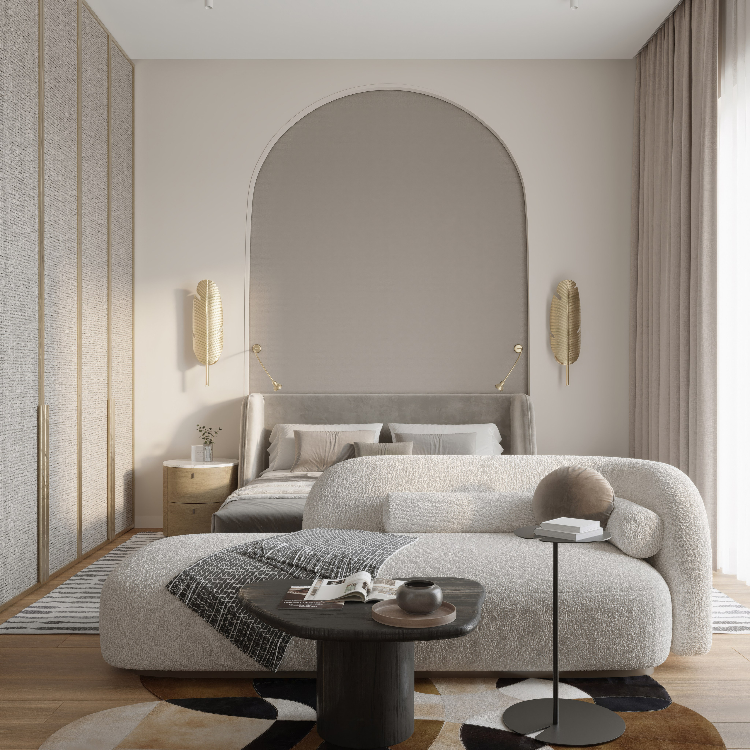 3Д визуализация и дизайн спальни в премиальной квартире. Город Сочи.