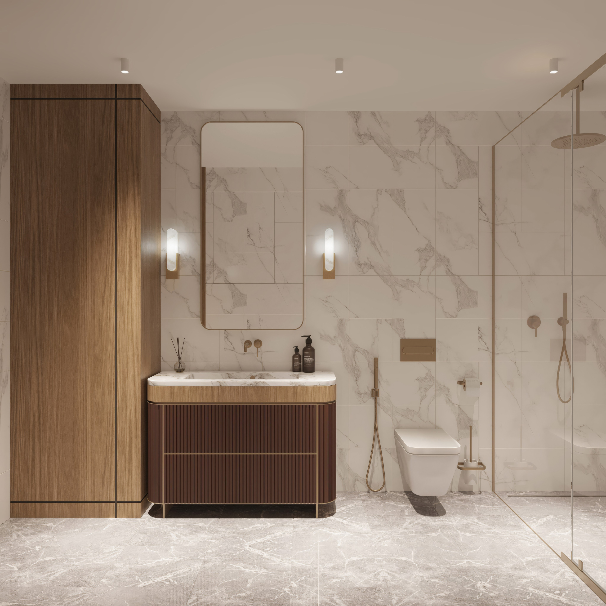 3Д визуализация санузла и дизайн премиальной квартиры. Город Сочи.