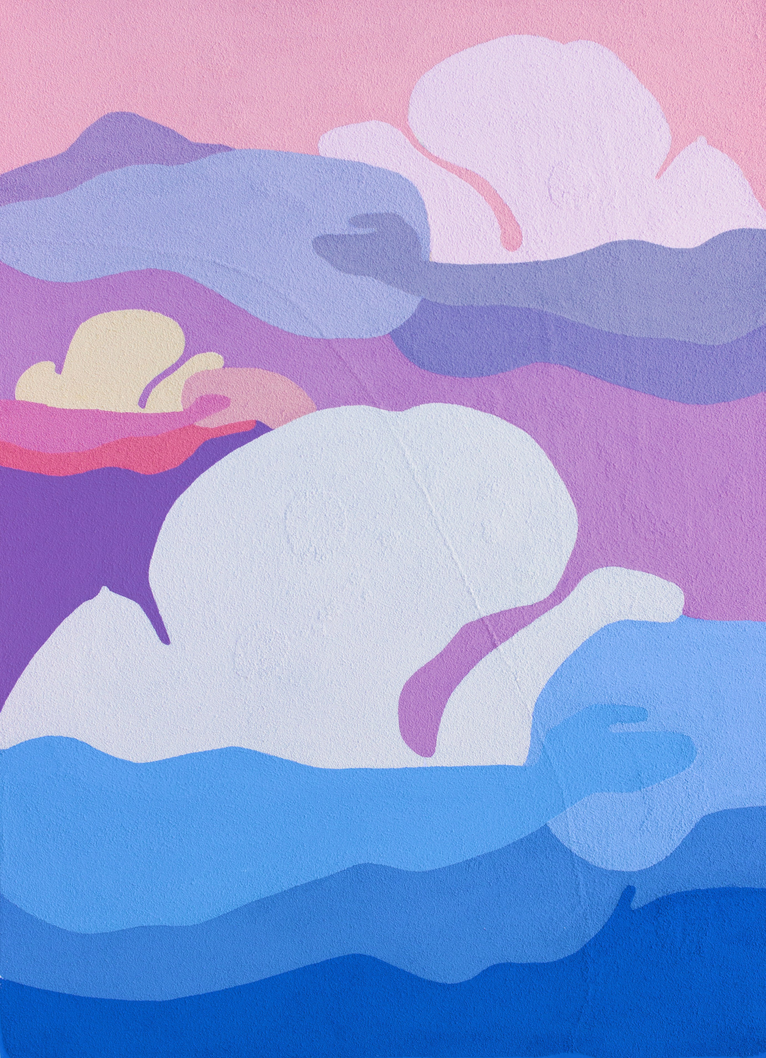 ЗАКАТНЫЕ ОБЛАКА бумага, манка, гуашь, колеровочная паста 50х70 см 2020 г 30.000 р