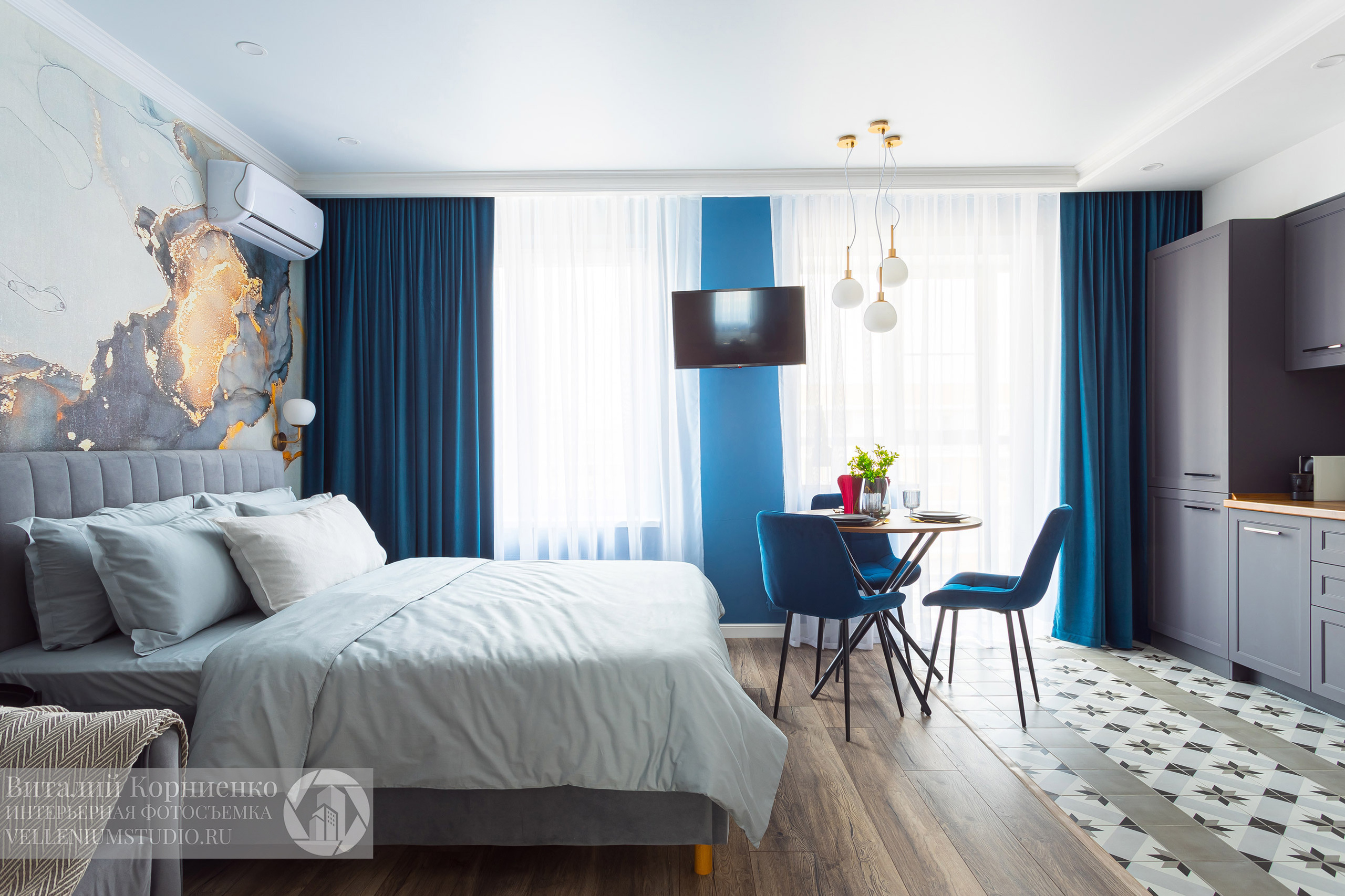 Квартира студия с дизайнерским ремонтом в Краснодаре. Интерьерный фотограф Краснодар: профессионально по доступным ценам