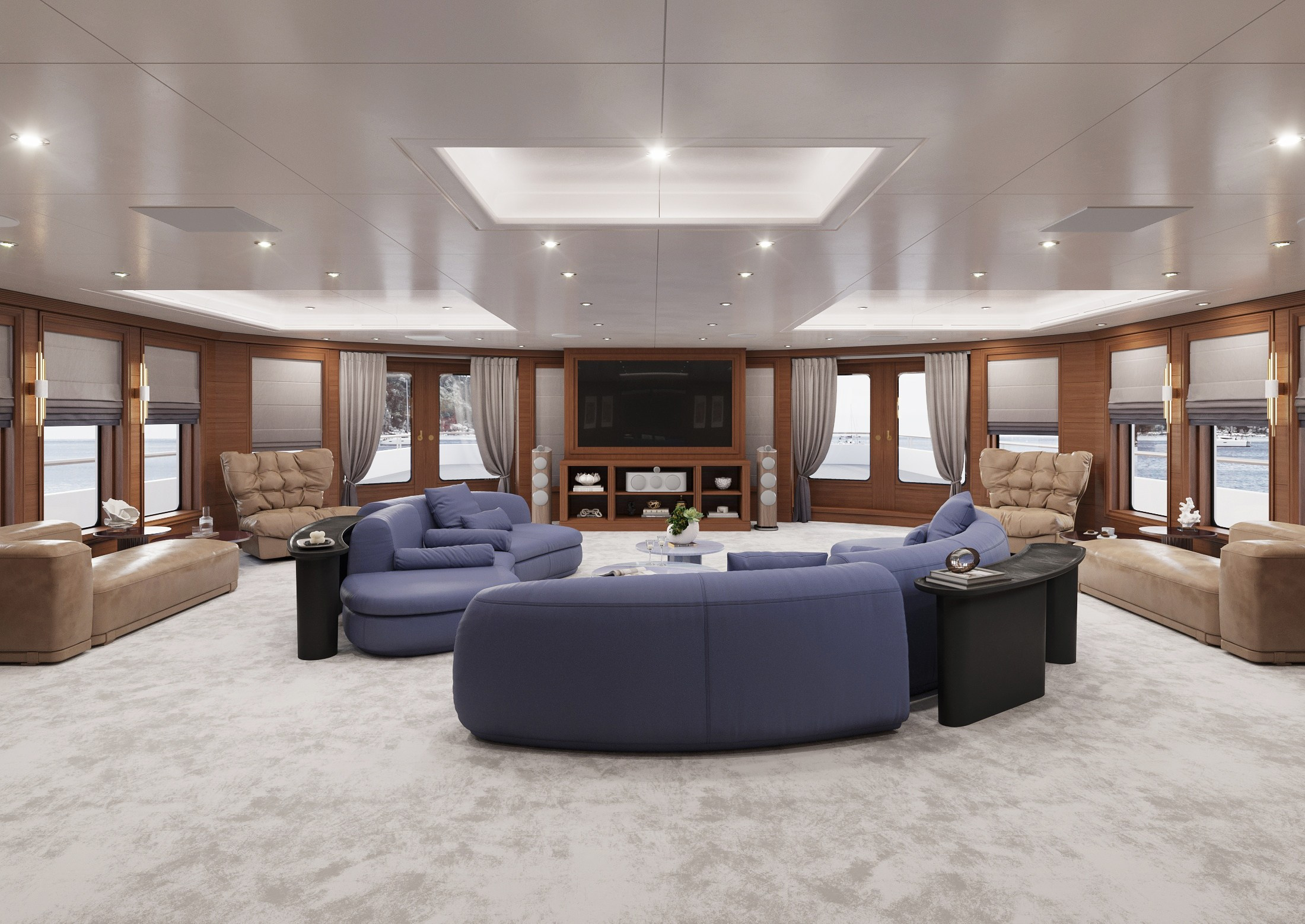 3 варианта гостиной на яхте. Дизайн Марина Павлюченкова. 3D визуализатор интерьеров Ксения Жарко