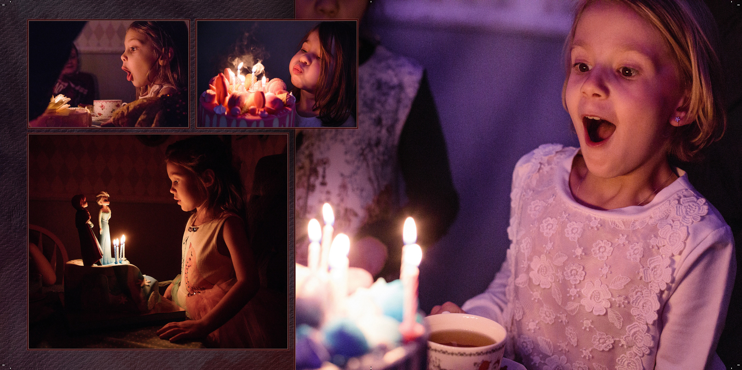 фотокнига разворот день рождения разных девочек задувают торт