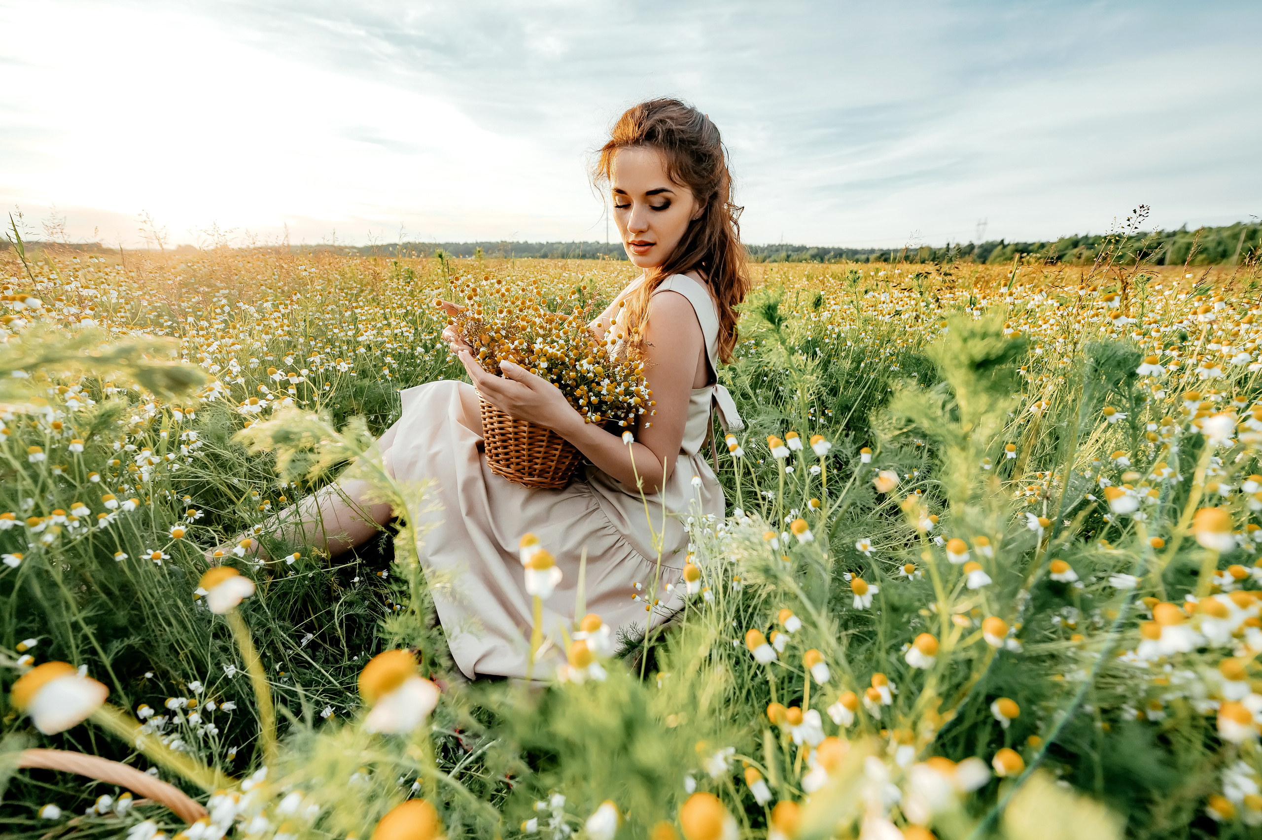 Ира, ромашковое поле, Фрязино. Свадебный и семейный фотограф Виктория Носачёва. Щелково, Москва и МО