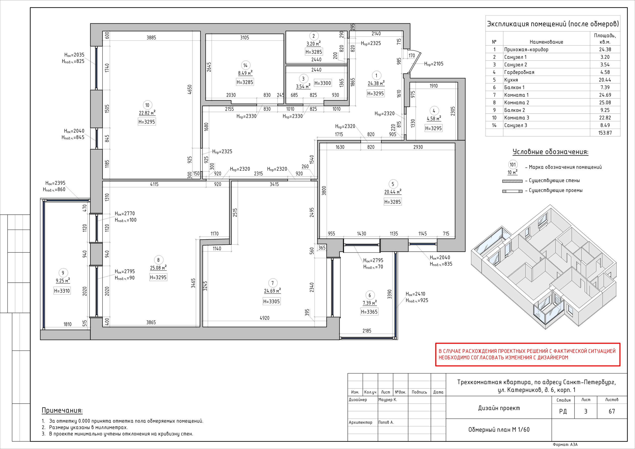 Трехкомнатная квартира дизайнер Маурер К. Студия обмеров и проектирования