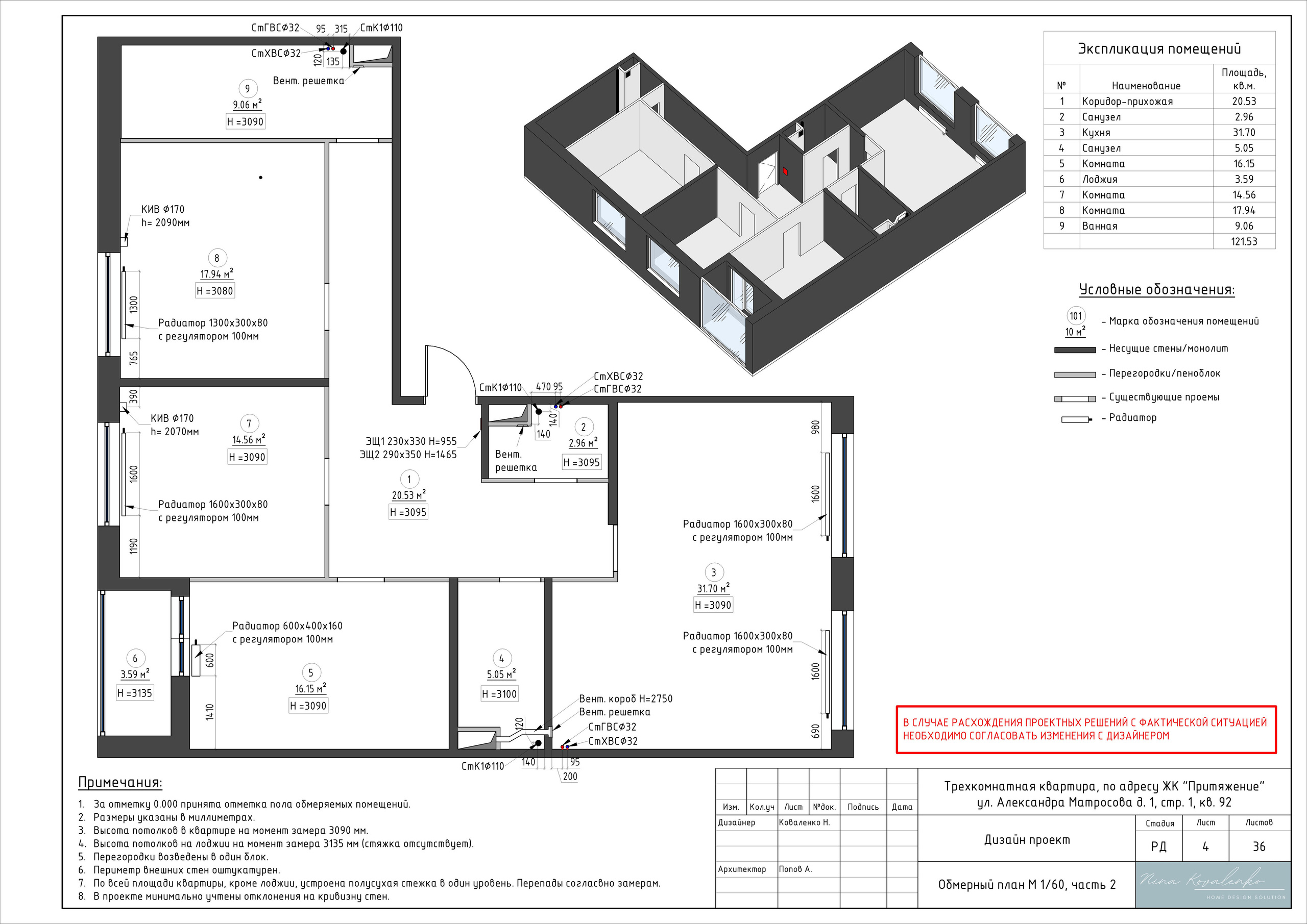 ЖК Притяжение Дизайнер Коваленко Н. Студия обмеров и проектирования