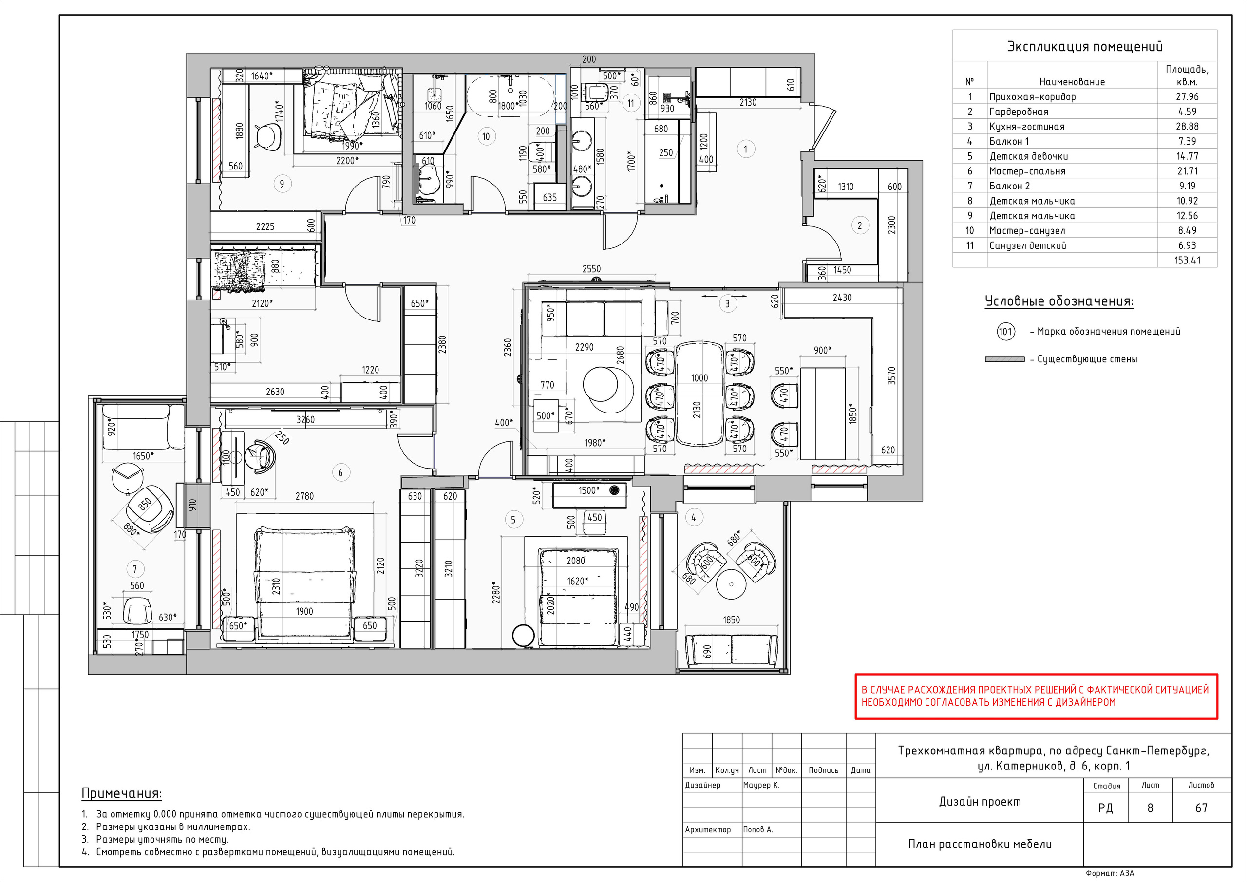 Трехкомнатная квартира дизайнер Маурер К. Студия обмеров и проектирования