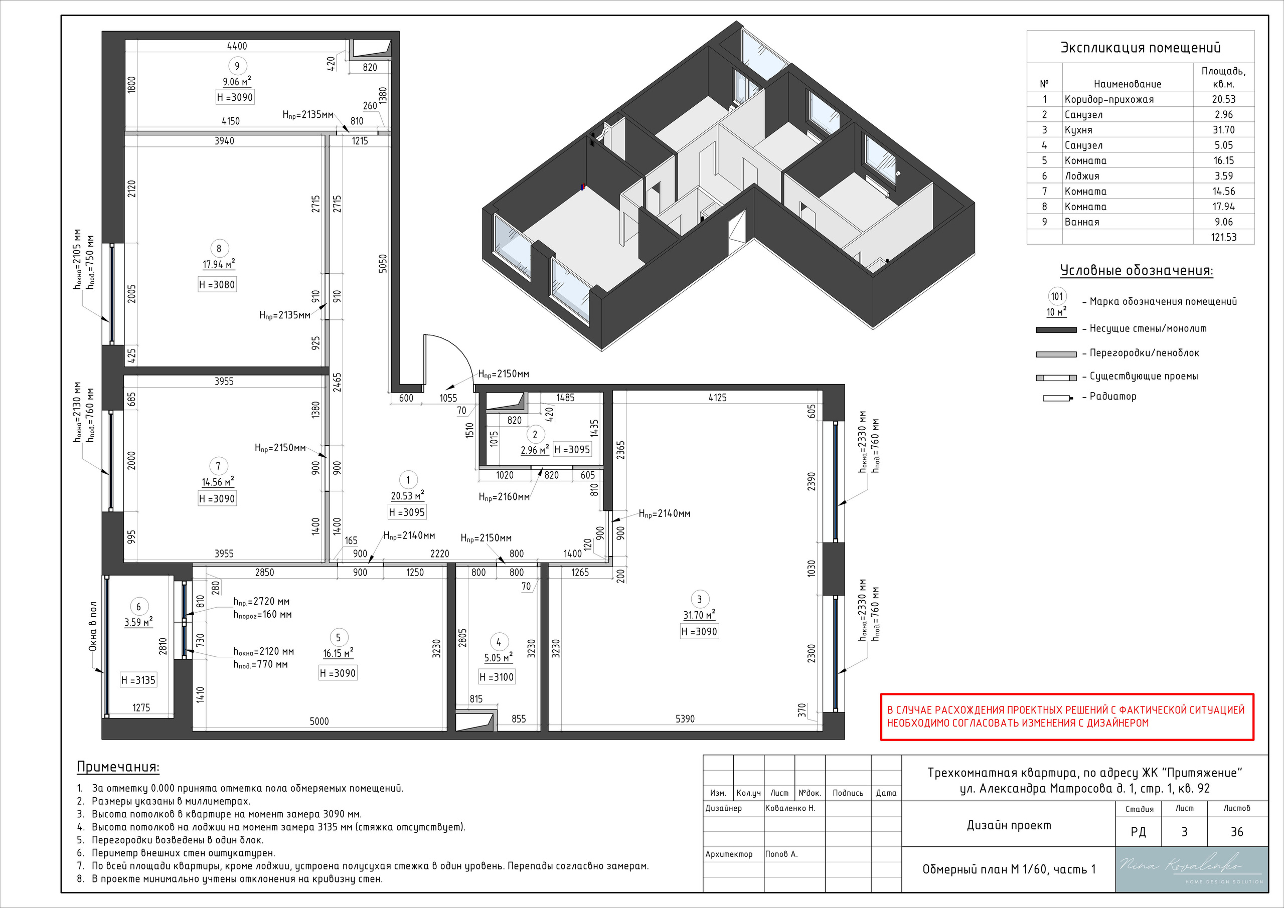 ЖК Притяжение Дизайнер Коваленко Н. Студия обмеров и проектирования