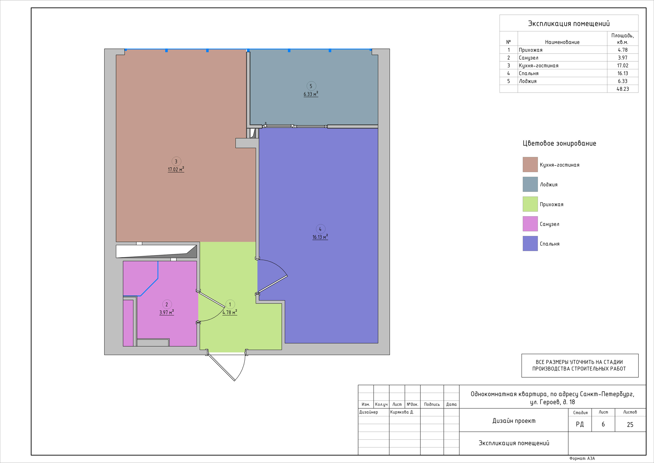 Однокомнатная квартира дизайнер Кирякова Д. Студия обмеров и проектирования