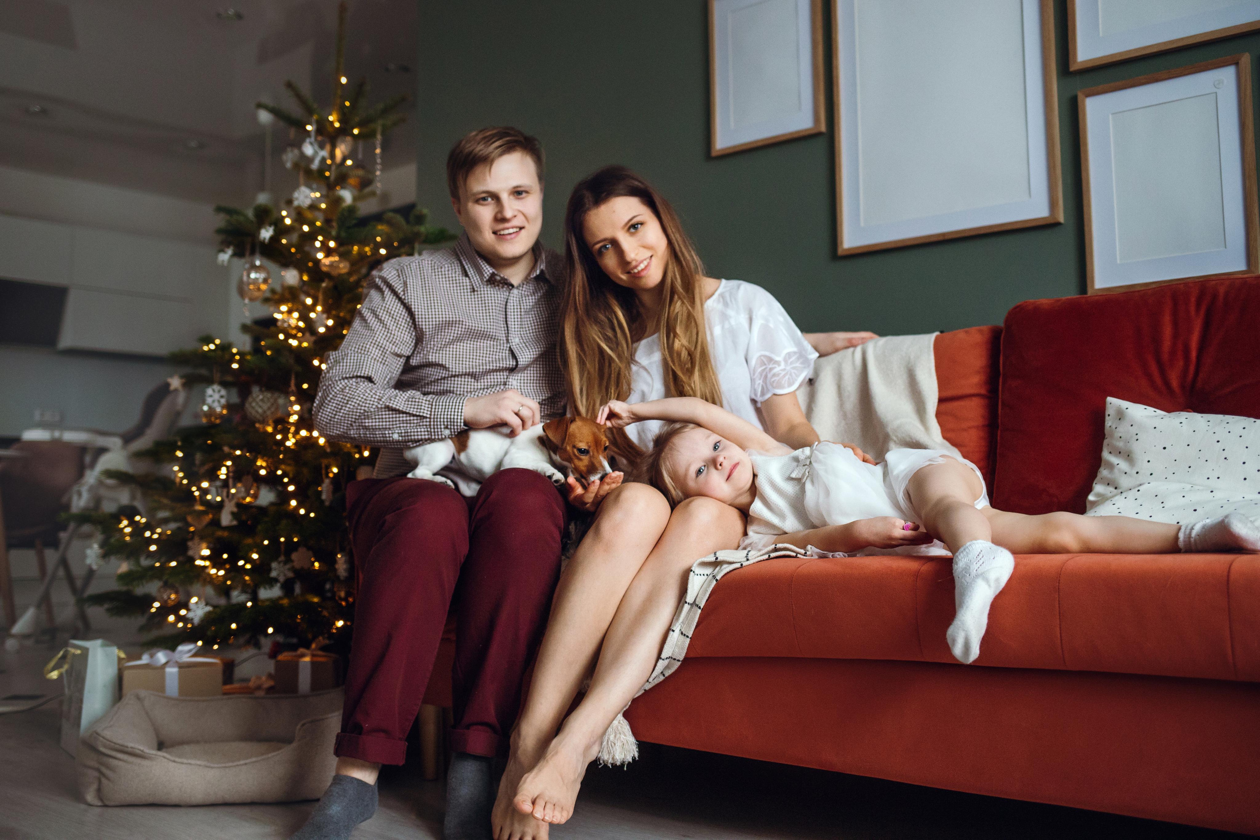 Новогодняя домашняя фотосессия с собакой