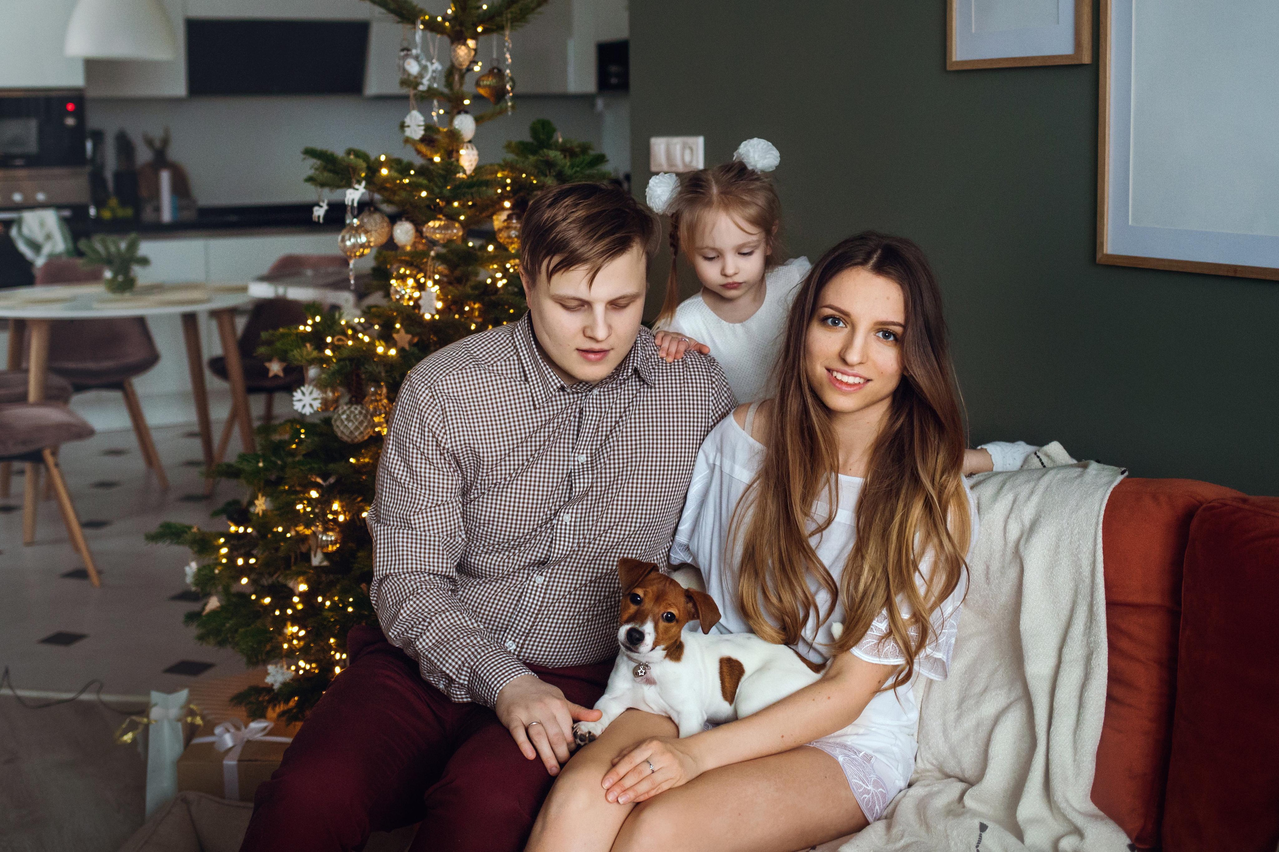 Новогодняя домашняя фотосессия с собакой