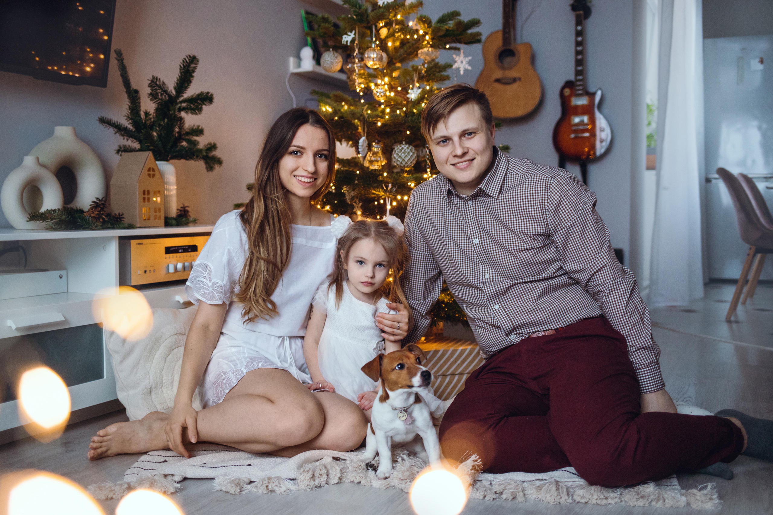 Новогодняя домашняя фотосессия с собакой