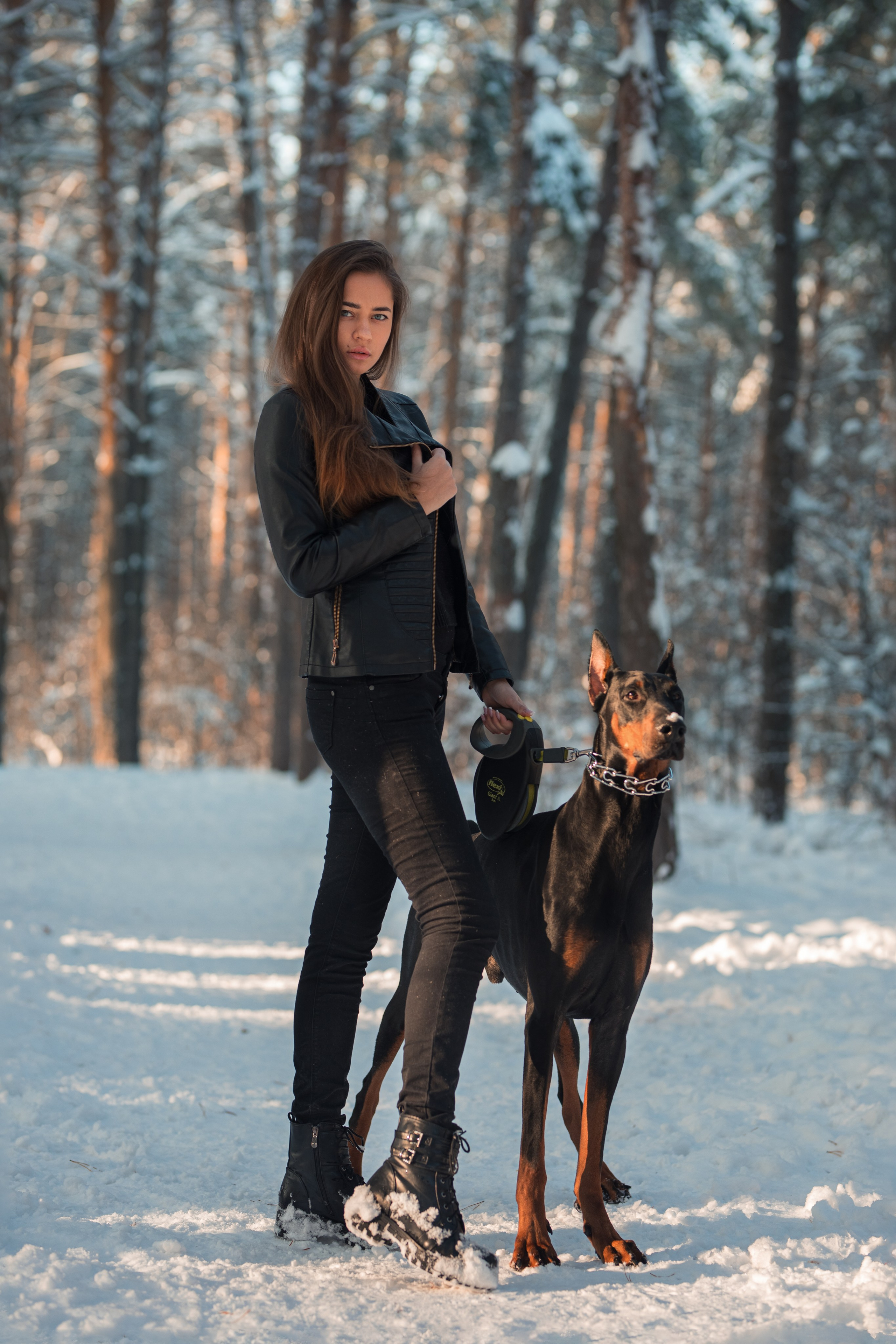 Зимняя съемка в лесу с доберманом с Ольгой в формате для «себя»