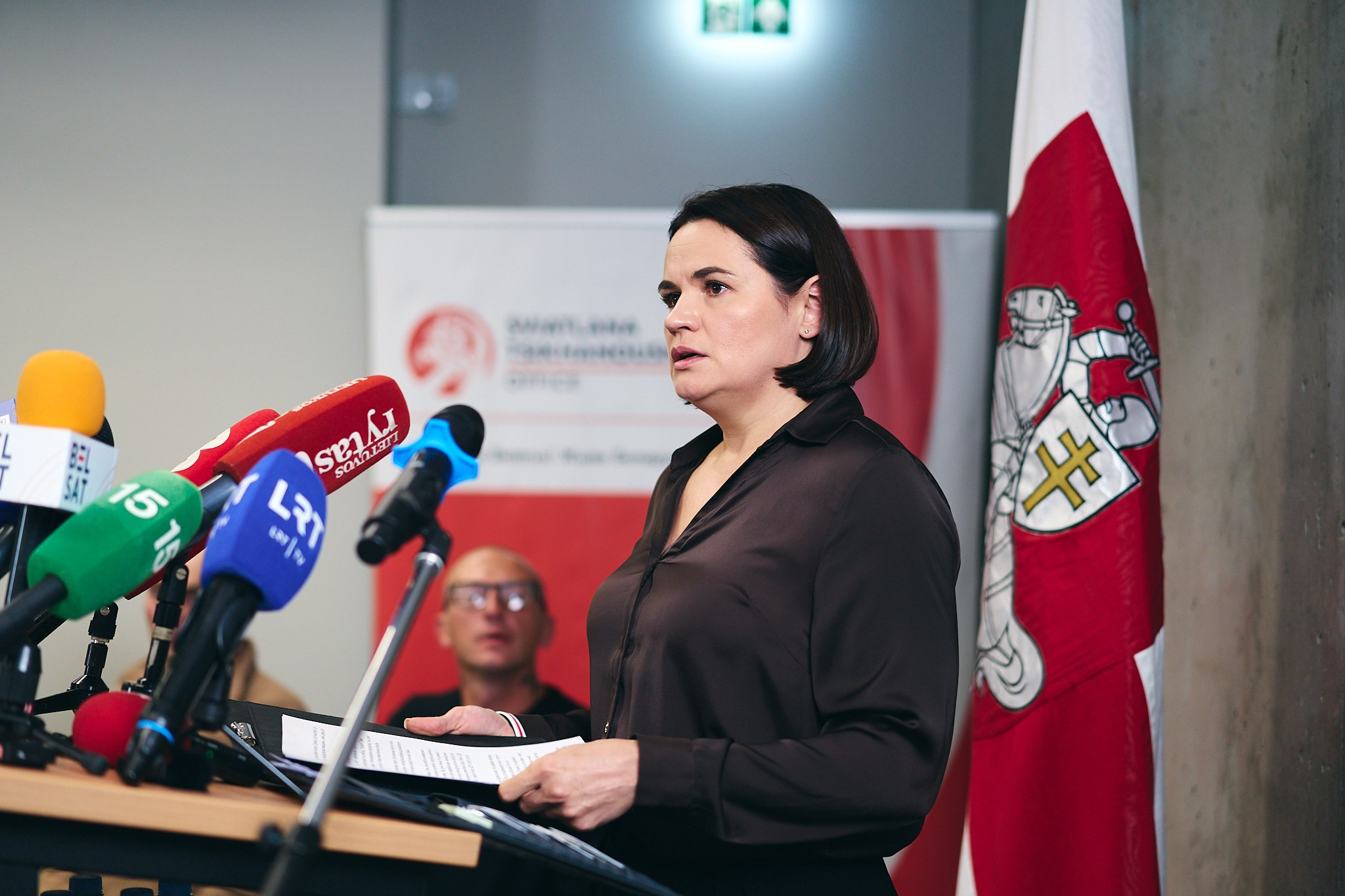 Press conference with Sviatlana Tsikhanouskaya and released political prisoners. Photographer in Vilnius