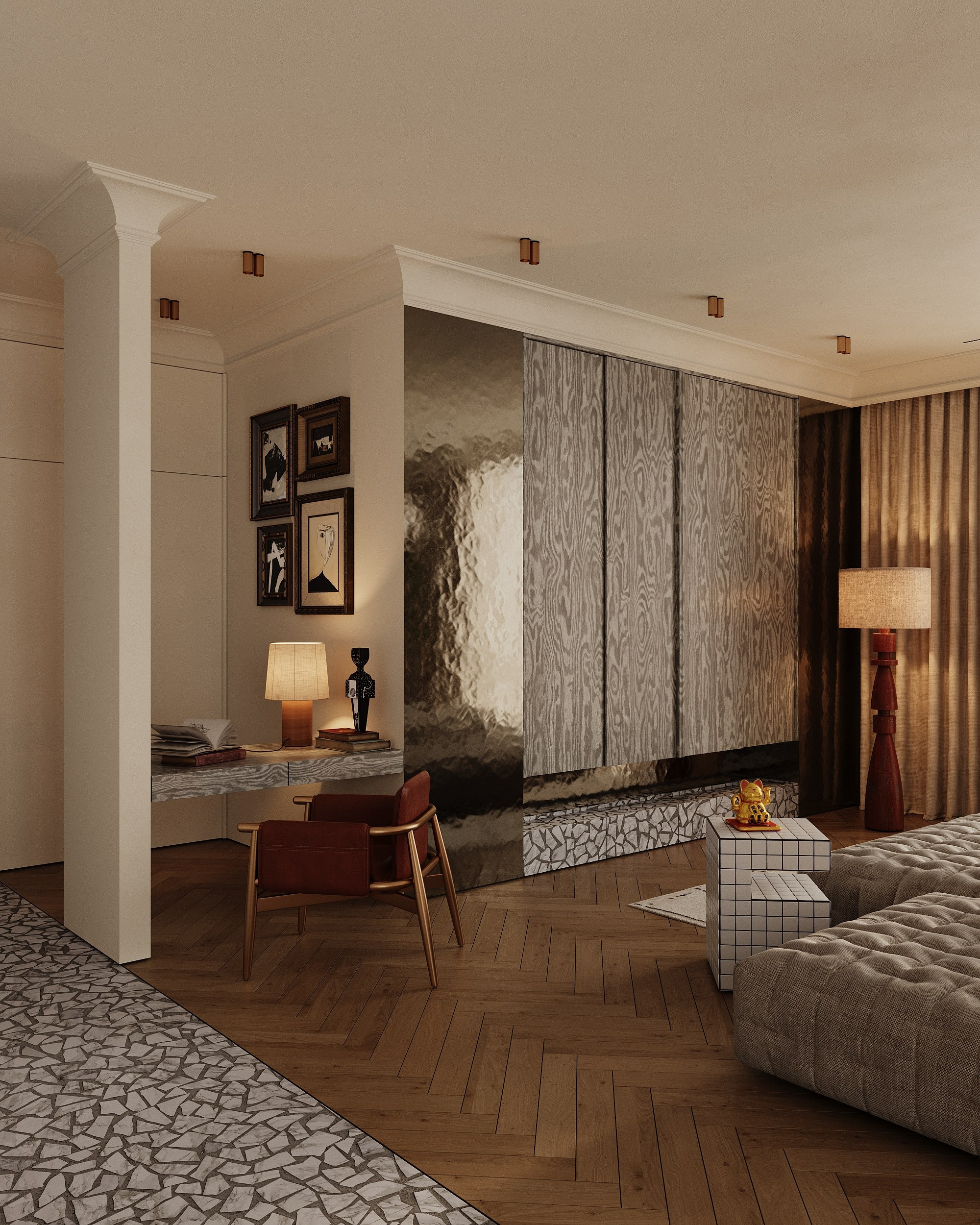 SOFT MINIMAL APARTMENT. Interior 3D visualizer Liya Iskevich