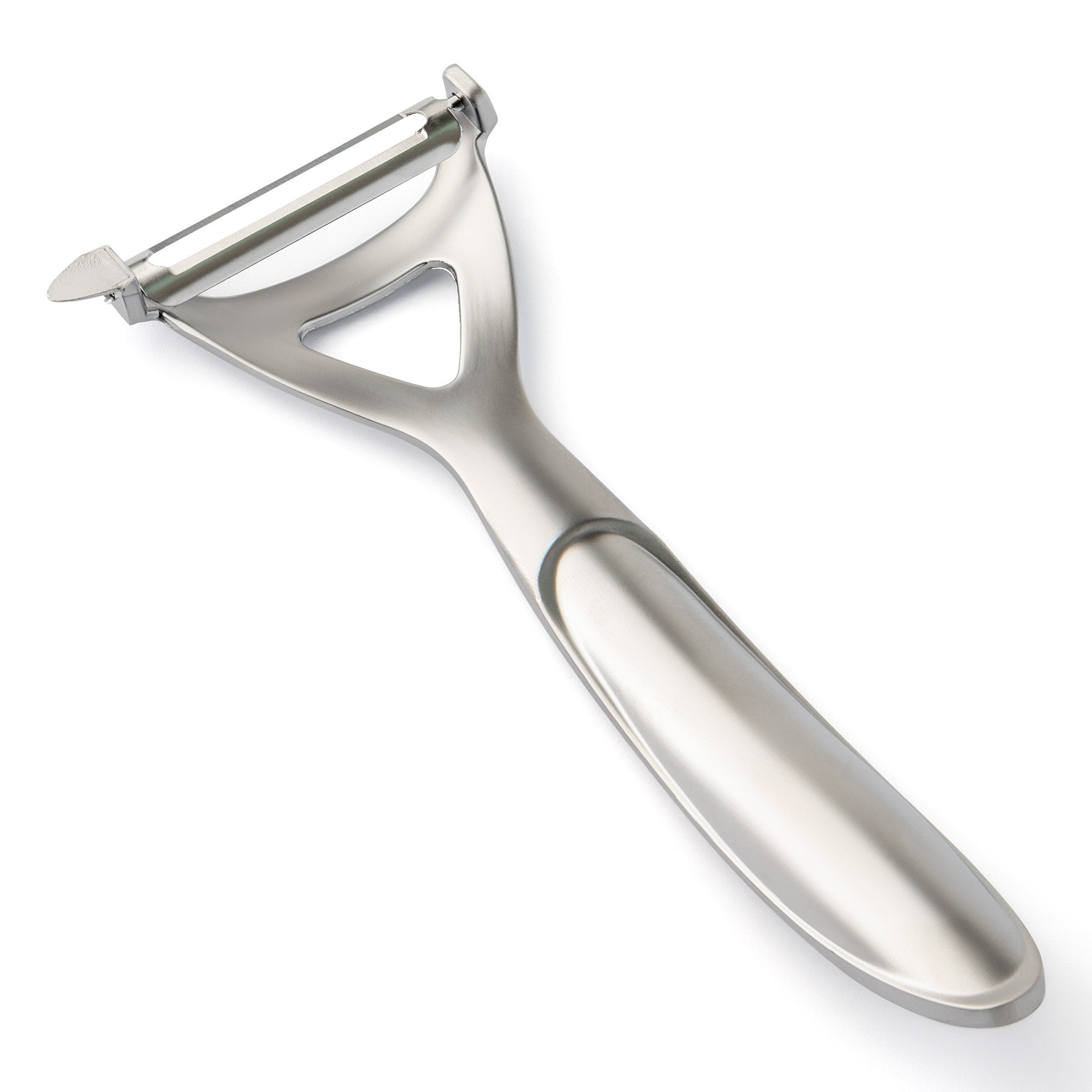 Овощечистка на белом фоне под углом | Контент для каталога кухонных гаджетов