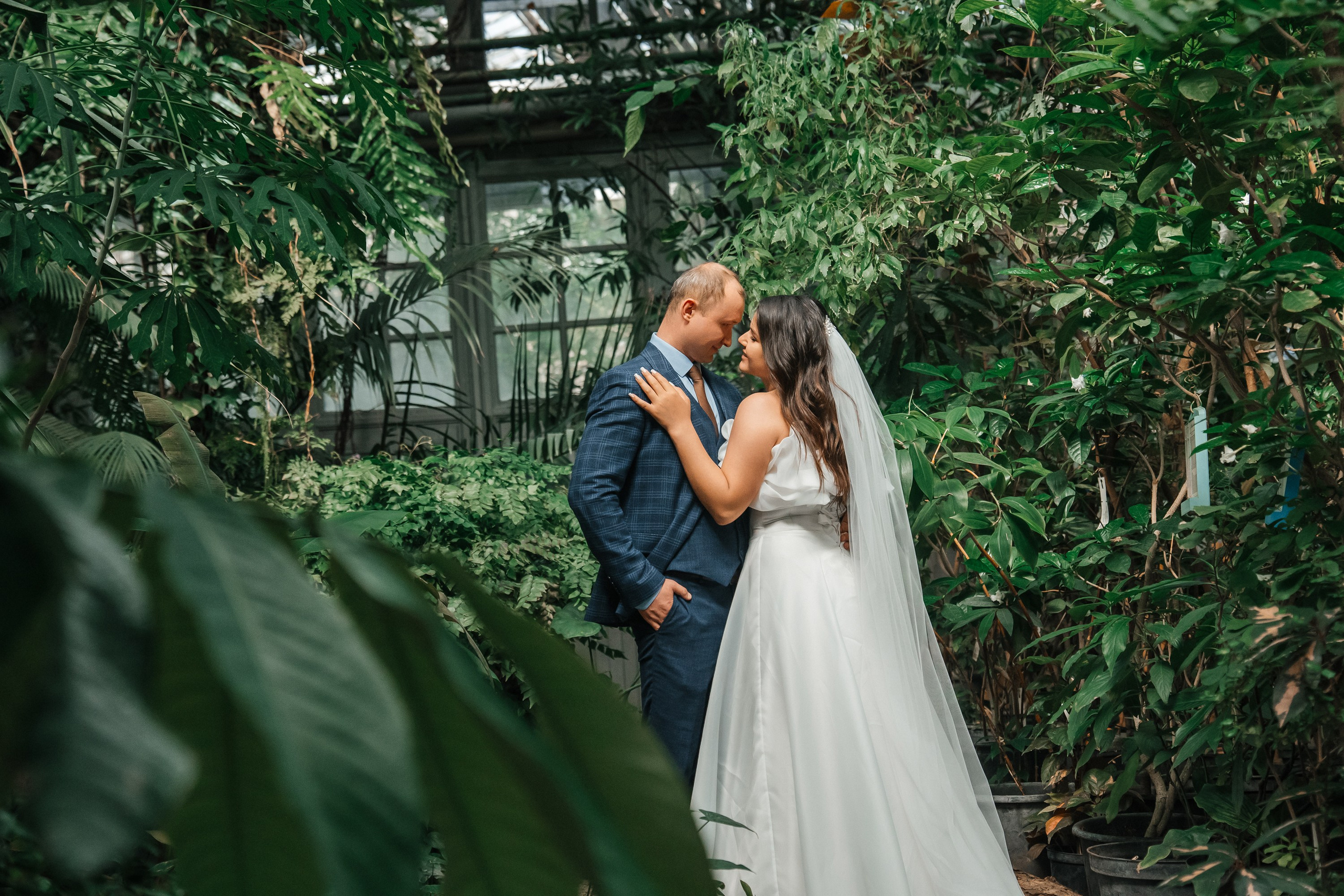 Свадебная фотосессия в оранжерее Ботанического сада им. Цицина. Свадебный и репортажный фотограф-видеограф Москва и Московская область