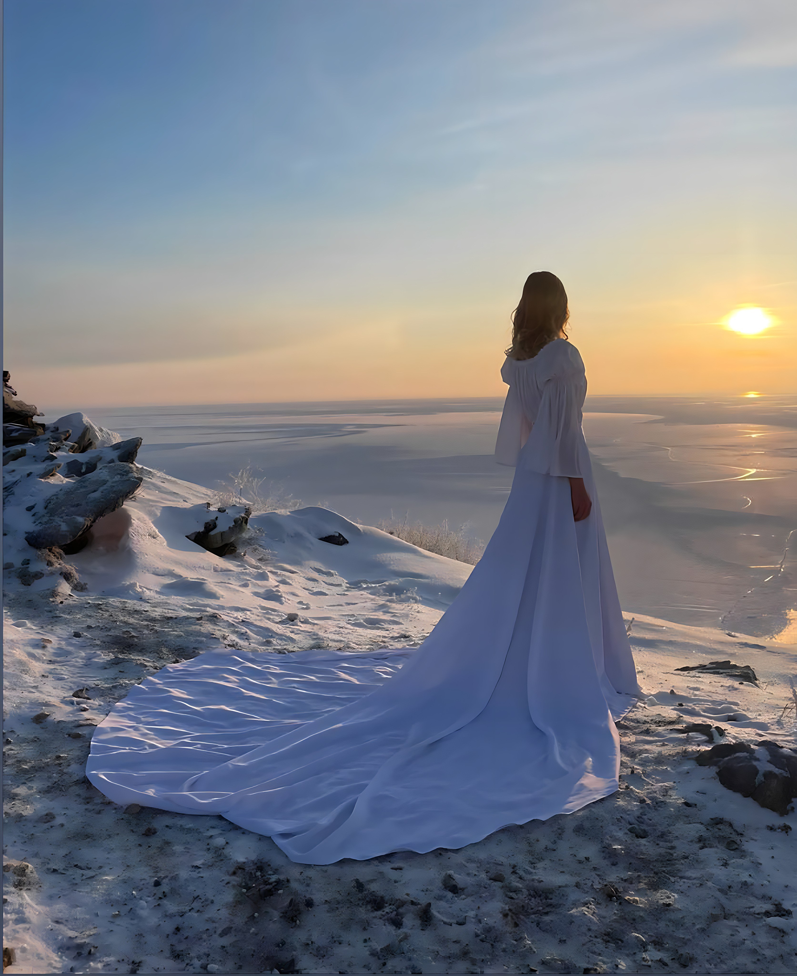 Белое платье с длинным шлейфом в аренду для фотосессии