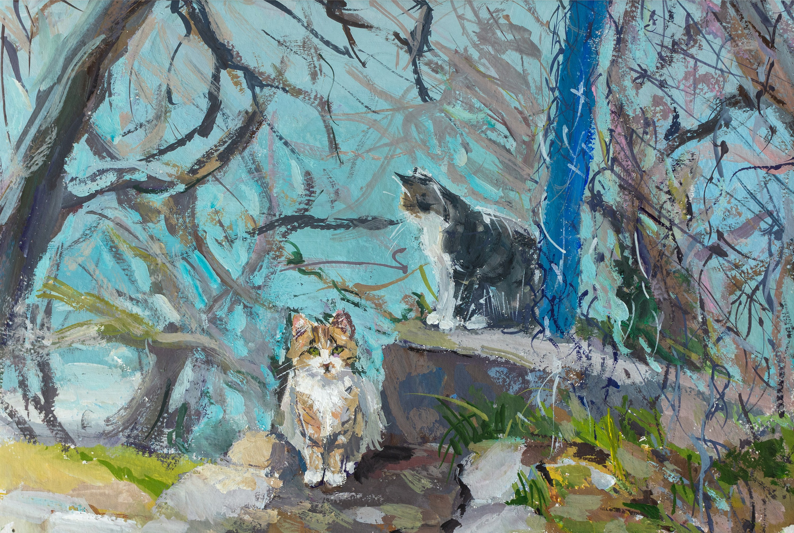 "Два товарища" картон, гуашь 21х30см, 2025