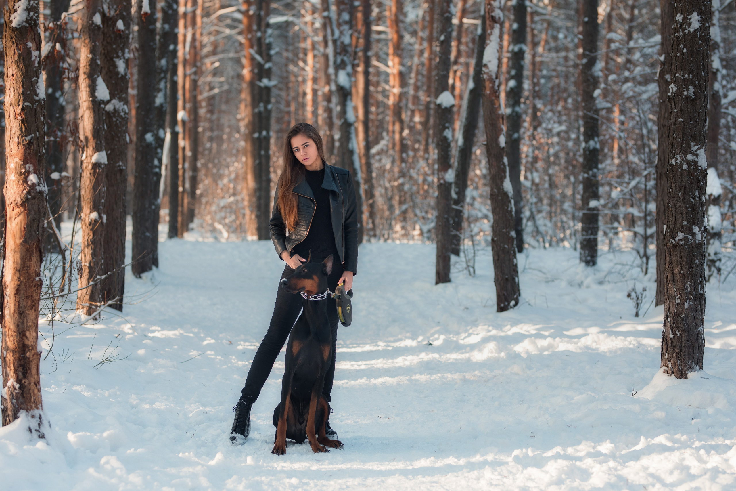 Зимняя съемка в лесу с доберманом с Ольгой в формате для «себя»