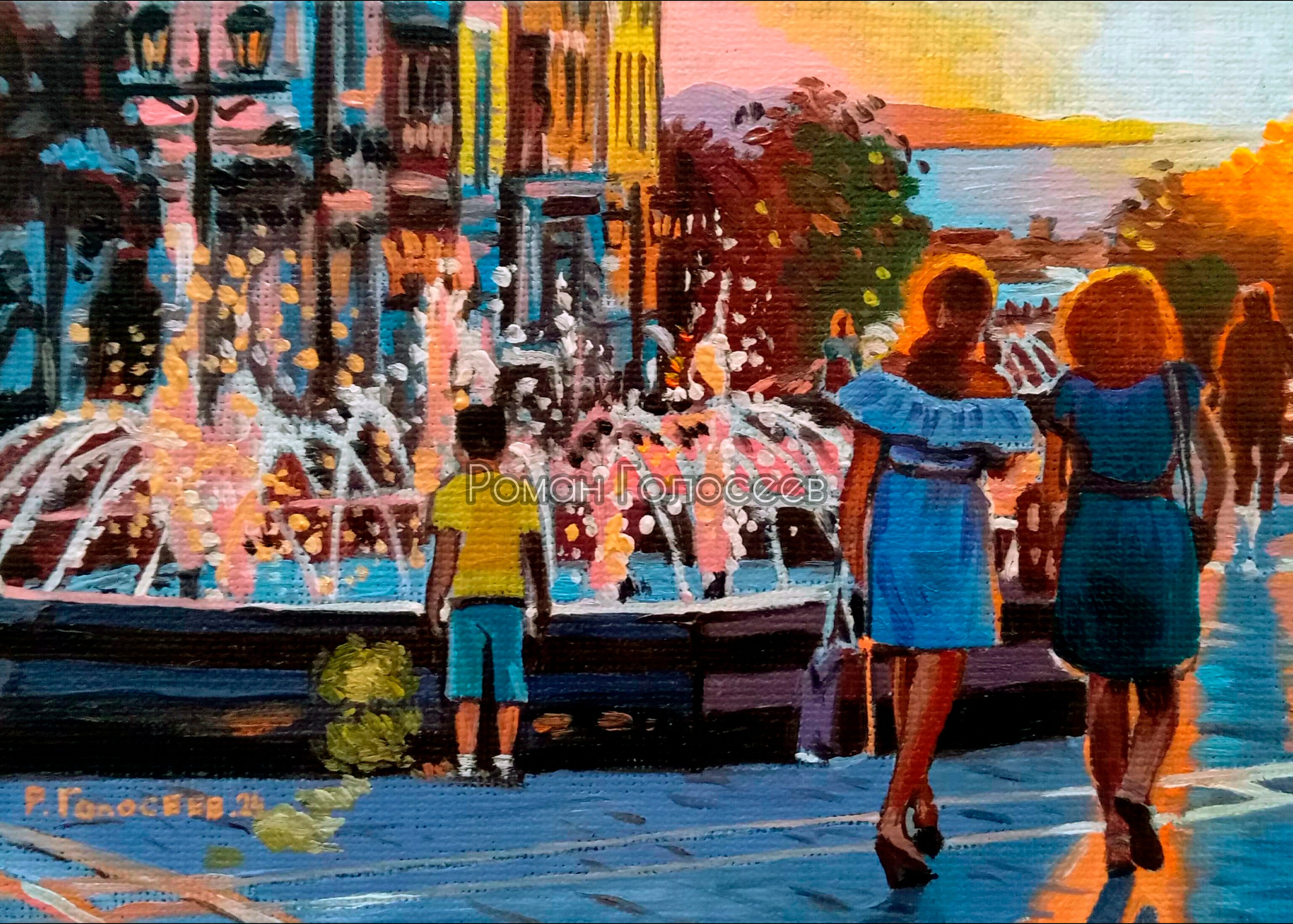 "Пришла Приморская осень. Арбат Владивостока", 9х13, холст с картон, масло, 02.09.2024