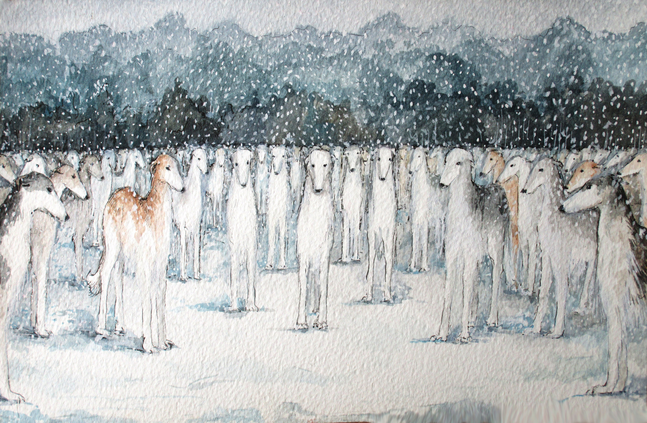 "Зимний сон", акварель / тушь, 2016