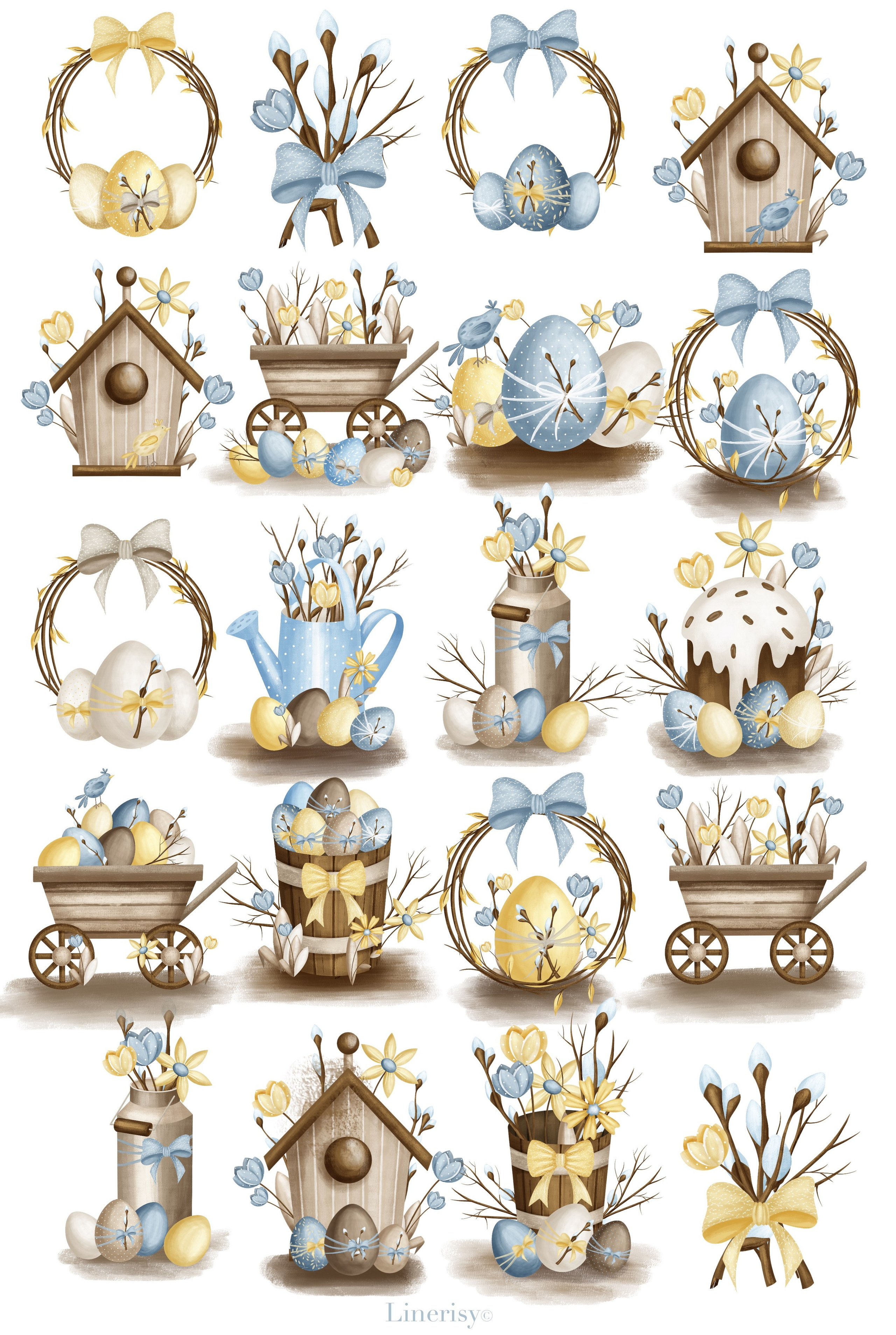 Коллекция «Светлая Пасха» — графические иллюстрации, композиции, постеры, открытки, фреймы и бесшовные паттерны,. Художник-иллюстратор Евгения Бекренёва