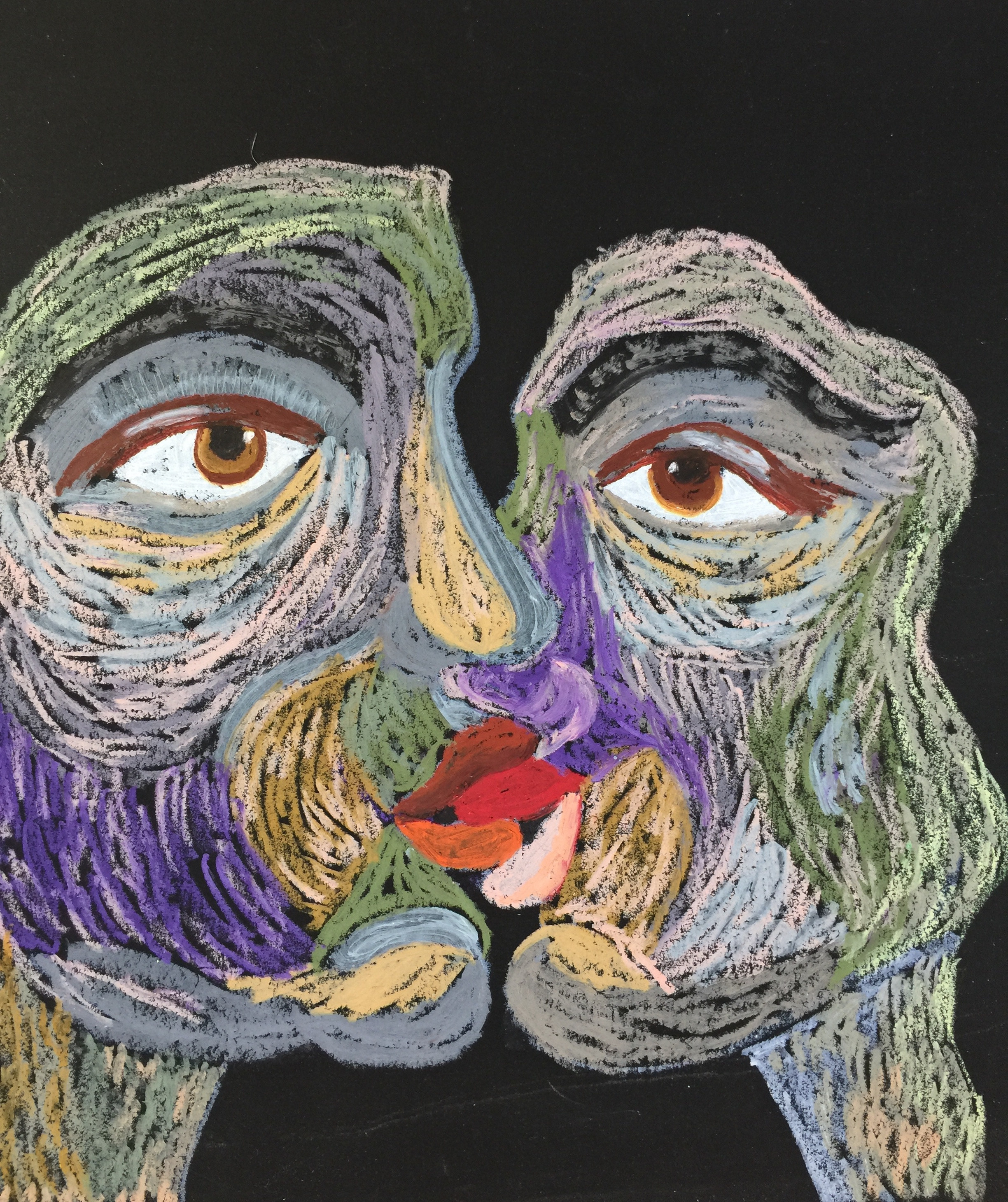 Название: Поцелуй 2020г.      Материал: масляная пастель, бумага   Размер: 24 х 27 см