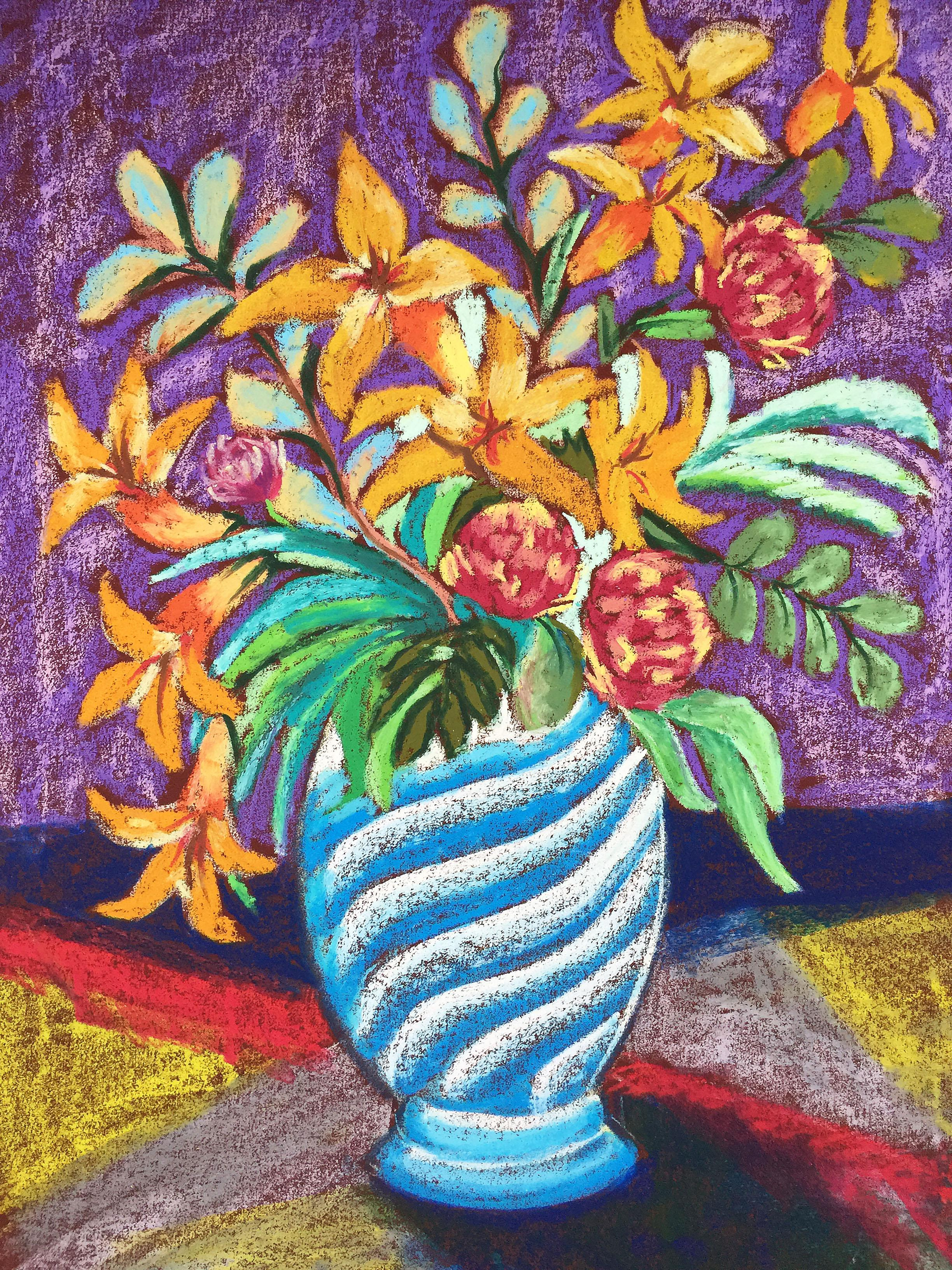 Title: Orange Flowers Medium: Oil pastel on paper Size: 70 x 50 cm Year: 2019