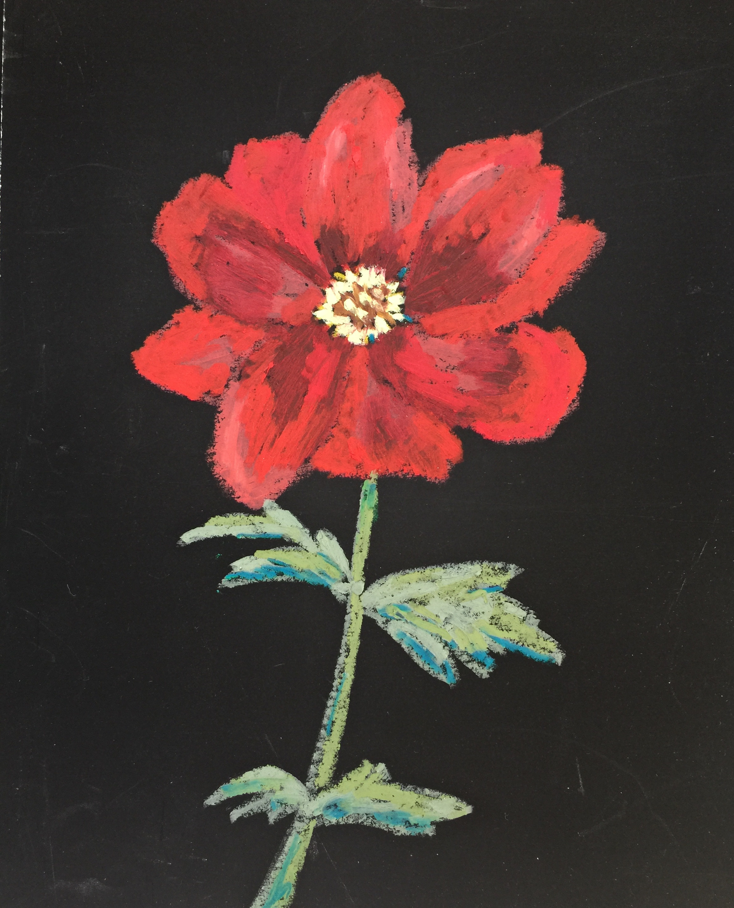 Название:  Красный цветок 2020г.    Материал: масляная пастель, бумага   Размер: 20 х 25 см