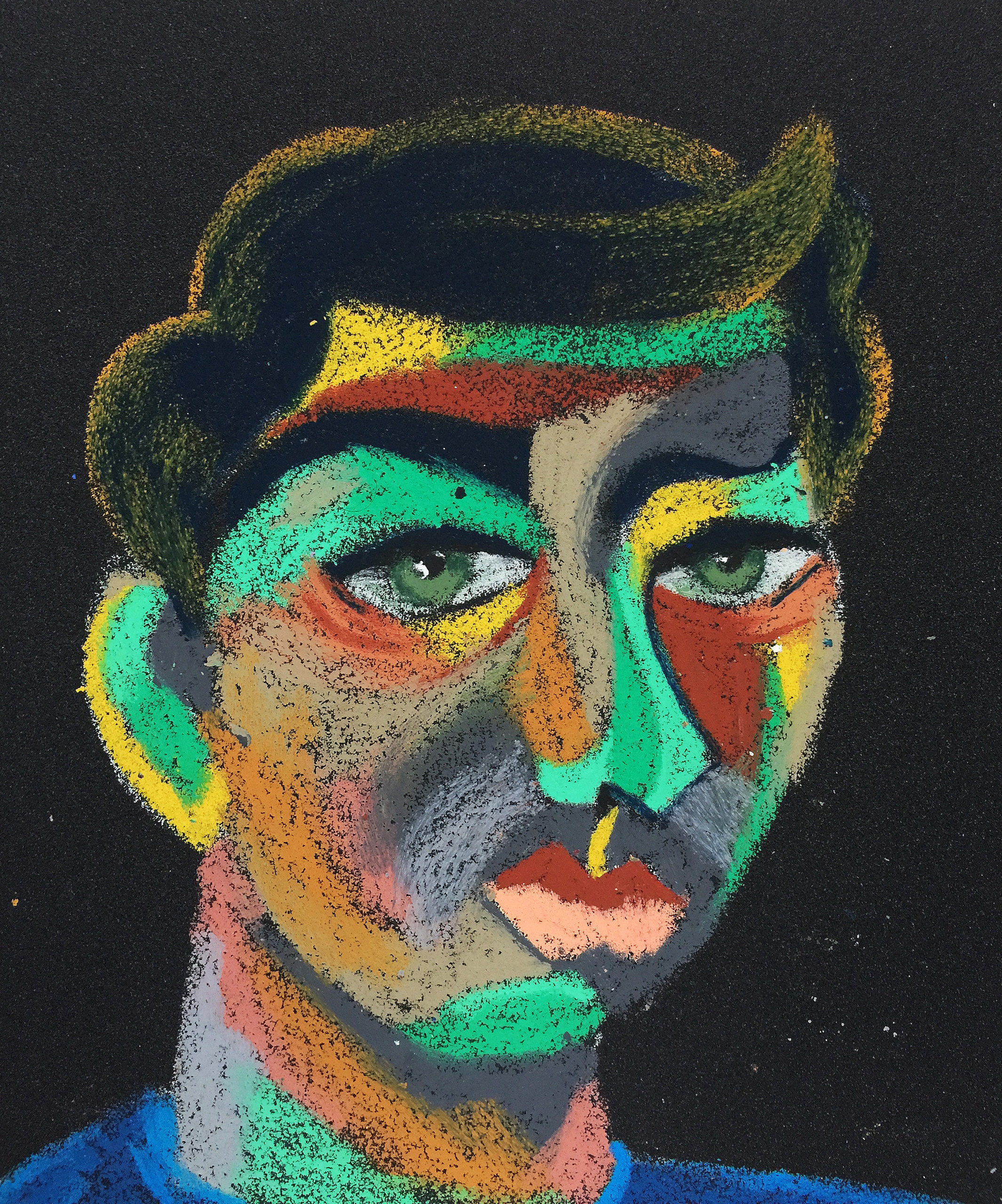 Title: Football Player Material: Oil pastel, sandpaper Size: 28 x 23 cm Название:  Футболист  Материал: масляная пастель, наждачная бумага  Размер: 28 х 23 см