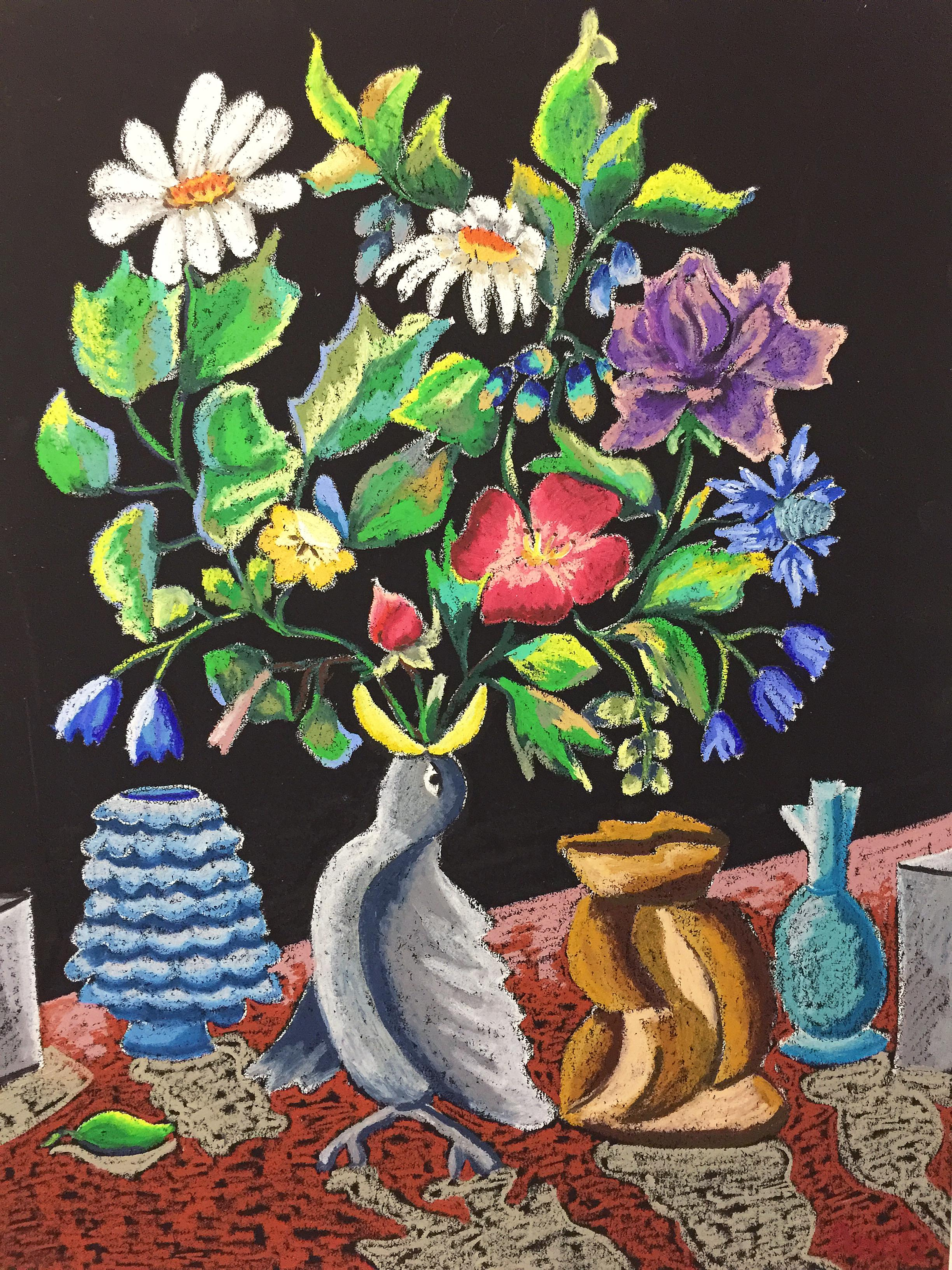 Название:  Цветочно-букетный период   Материал: масляная пастель, бумага   Размер: 65 х 50 см