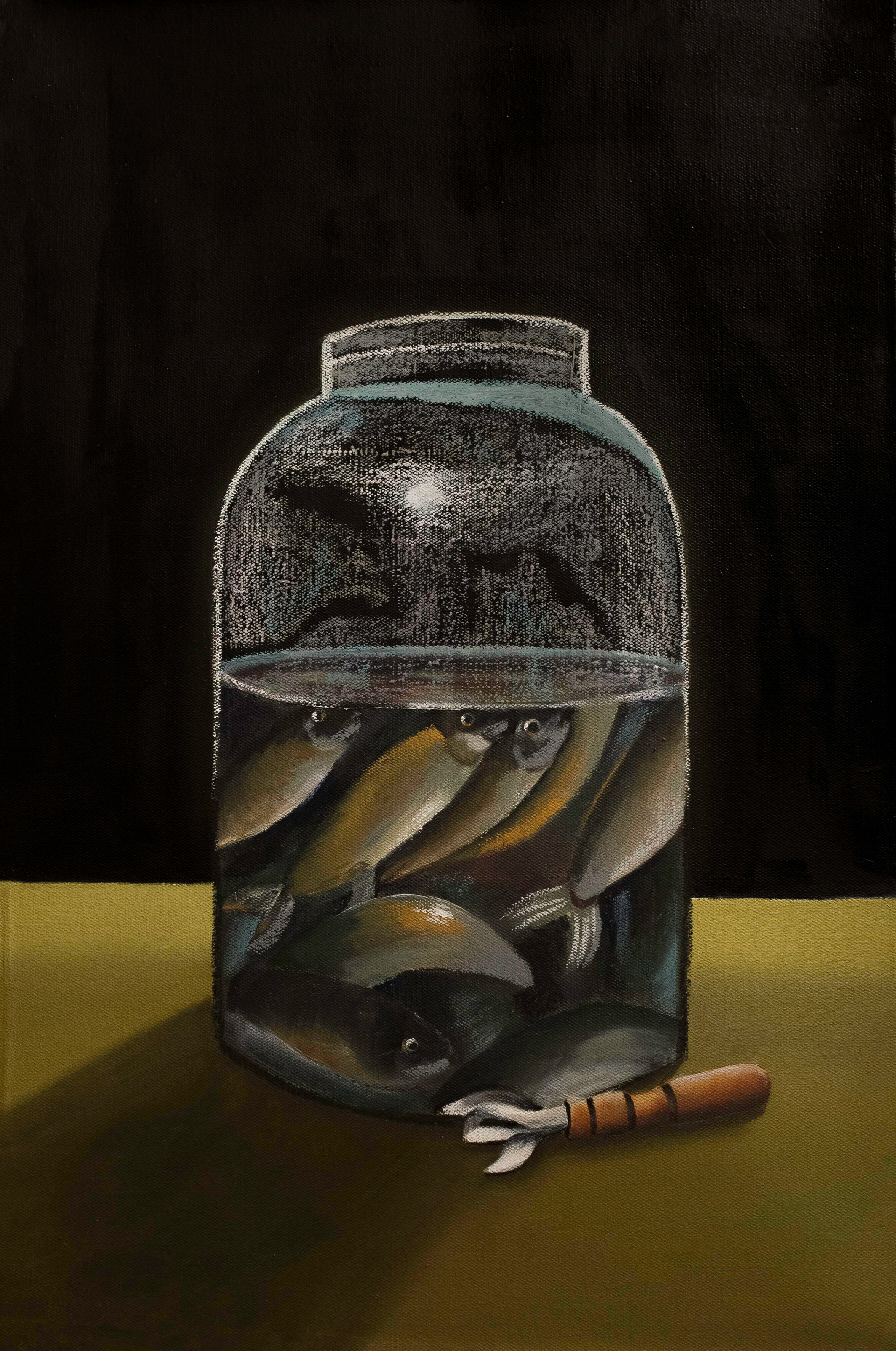 Title: Fish in a Jar Material: Oil on canvas Size: 70 x 45 cm Year: 2018