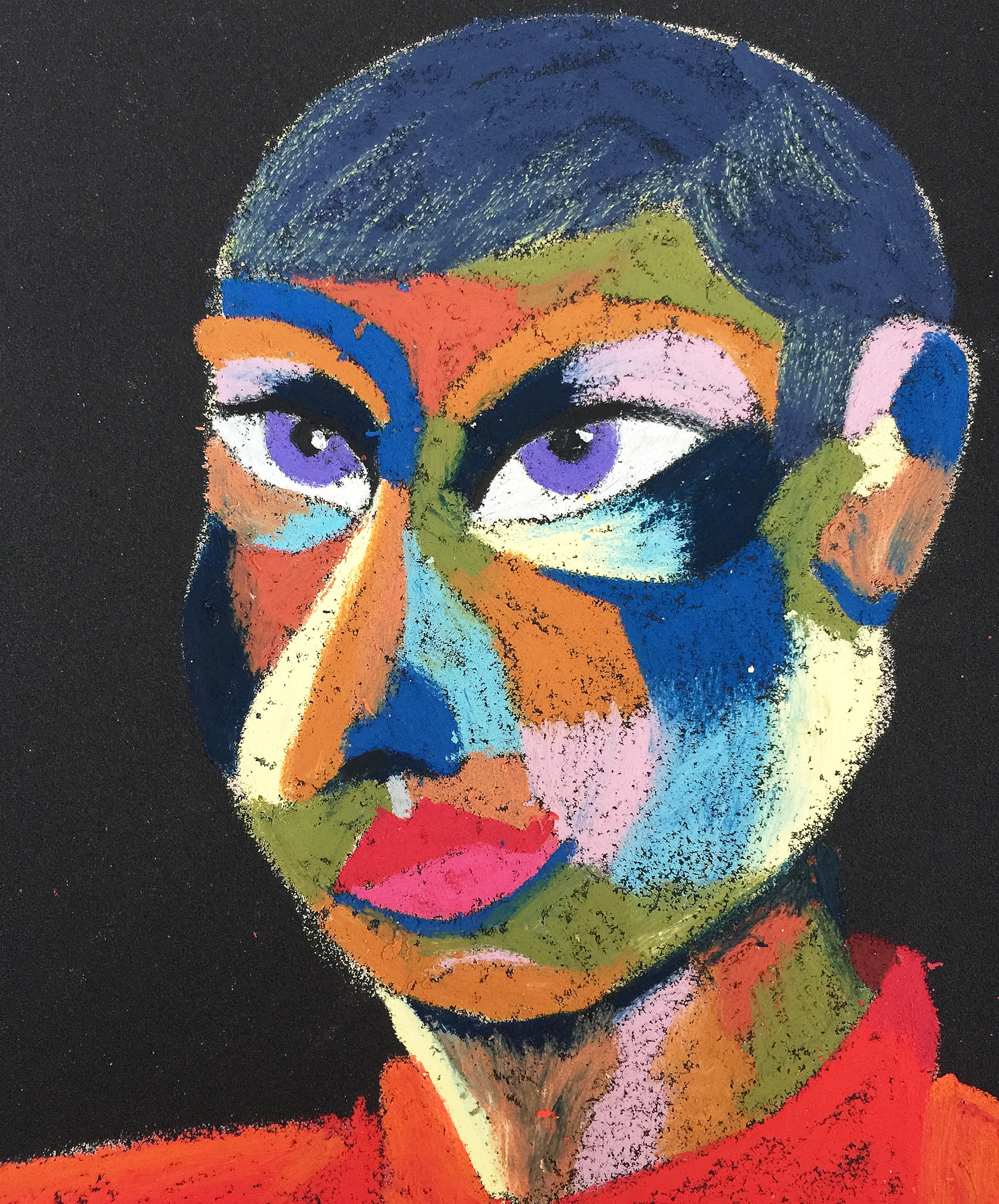 Title: Baker Material: Oil pastel, sandpaper Size: 28 x 23 cm Название:  Булочник  Материал: масляная пастель, наждачная бумага  Размер: 28 х 23 см