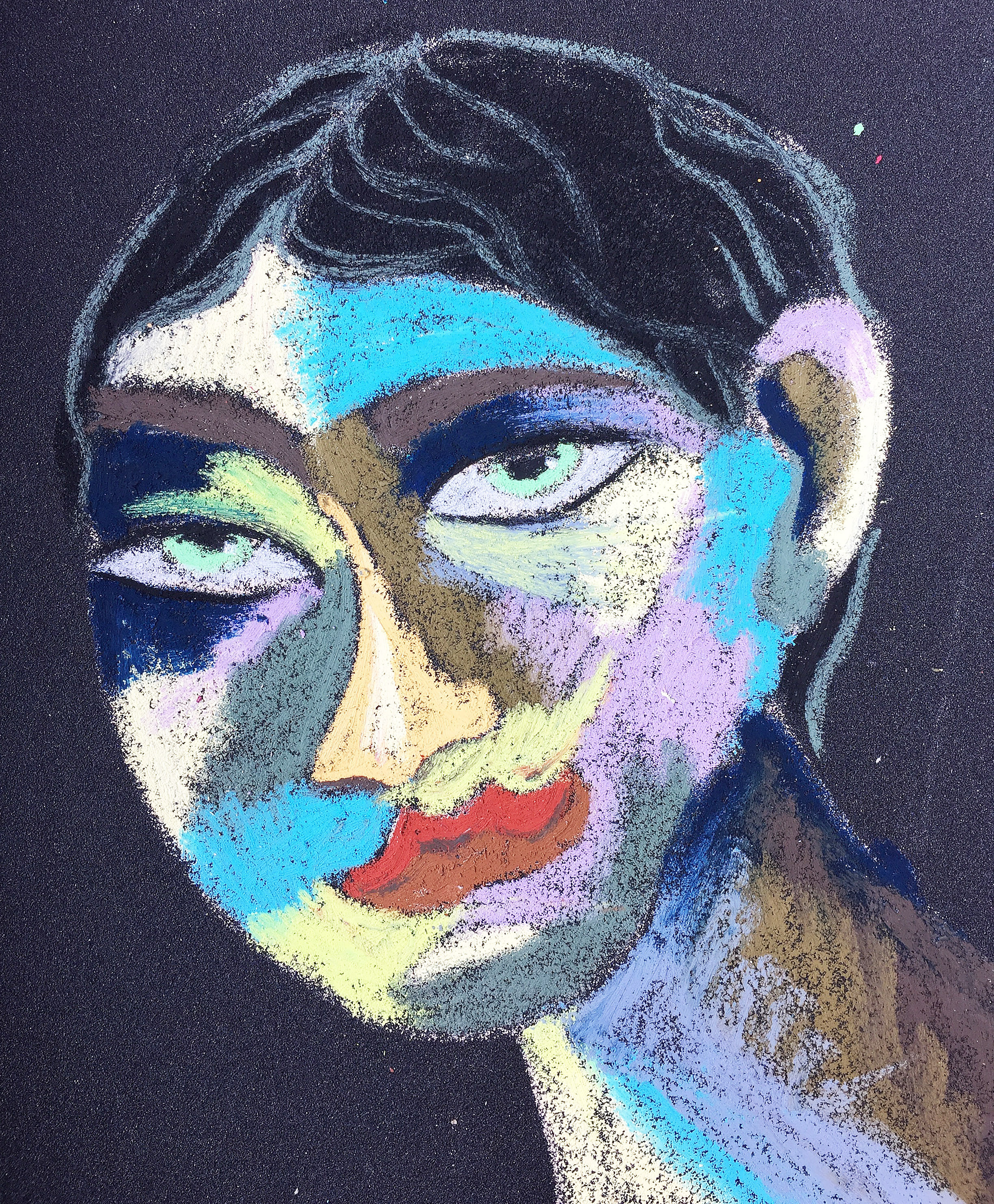 Title: Carefree Childhood Material: Oil pastel, sandpaper Size: 28 x 23 cm