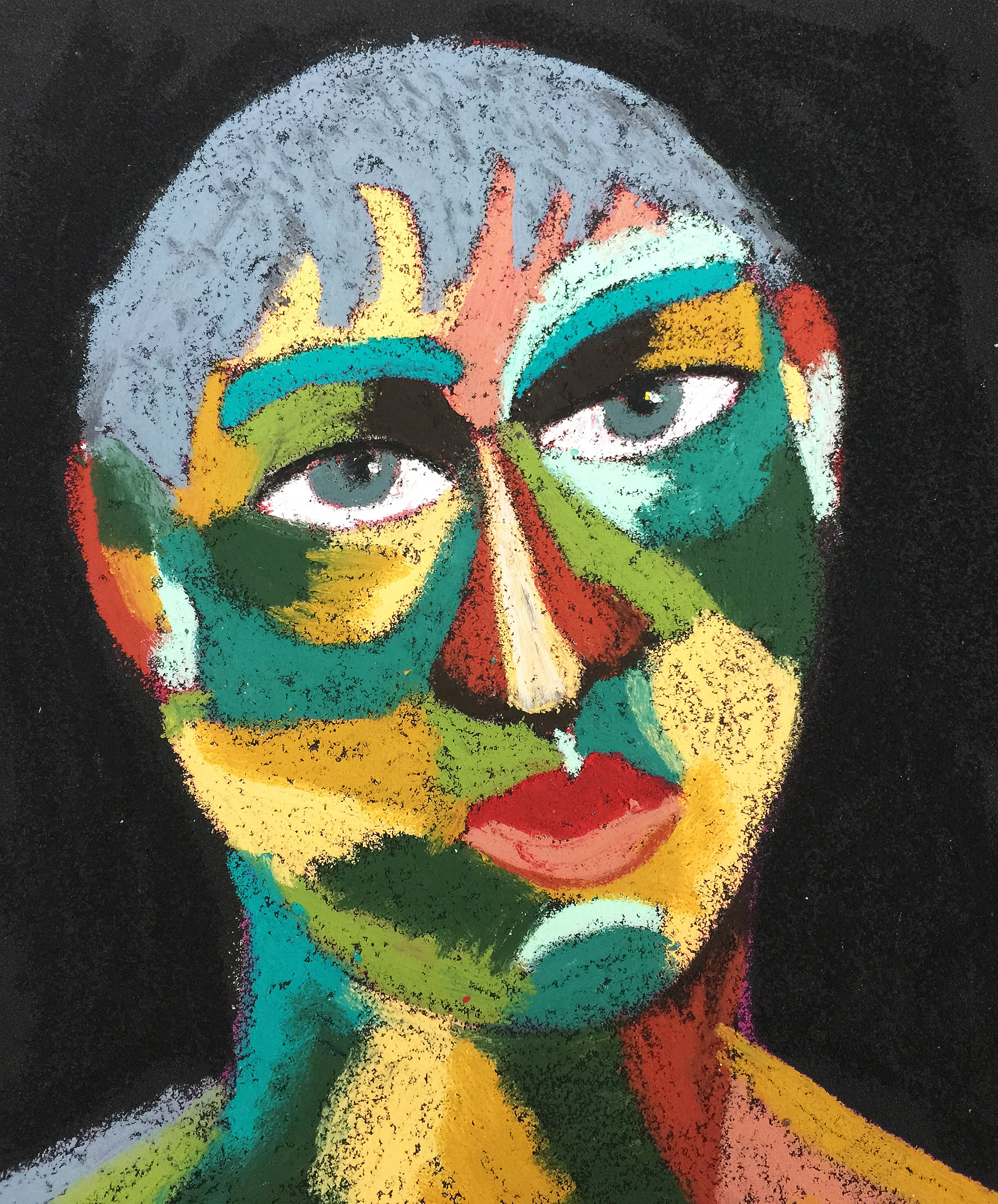 Title: Prokbin Material: Oil pastel, sandpaper Size: 28 x 23 cm Название:  Пробкин  Материал: масляная пастель, наждачная бумага  Размер: 28 х 23 см