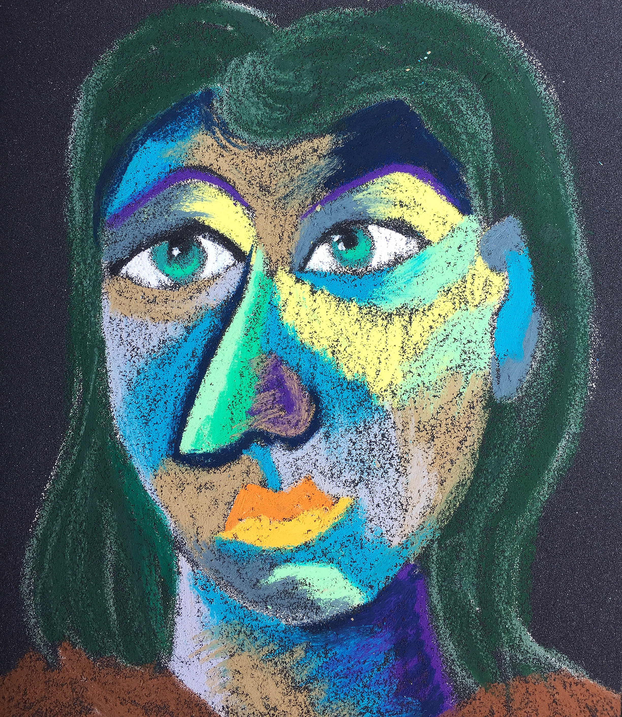 Title: Respected Lady Material: Oil pastel, sandpaper Size: 28 x 23 cm