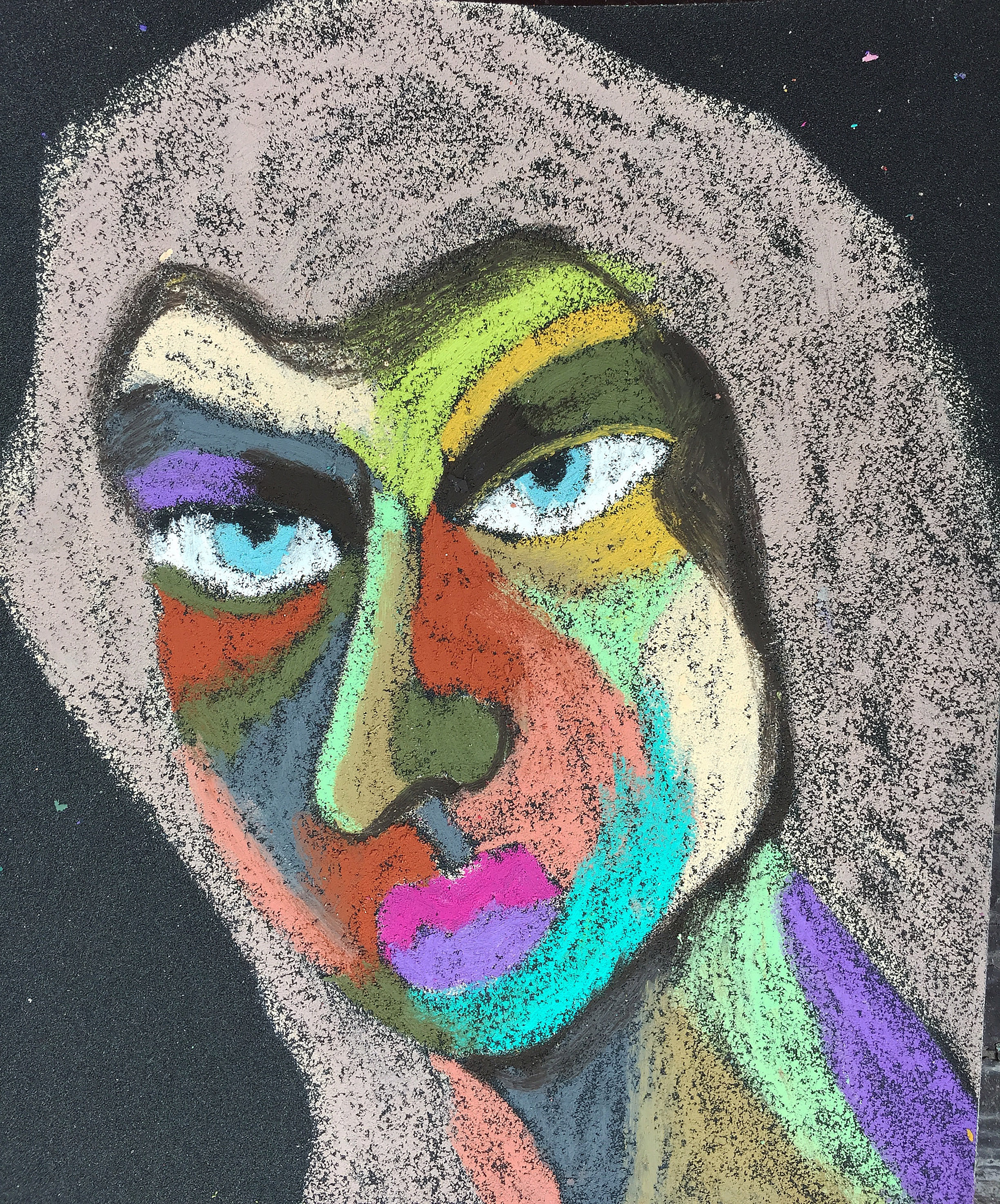 Title: Madame Broshkina Material: Oil pastel, sandpaper Size: 28 x 23 cm