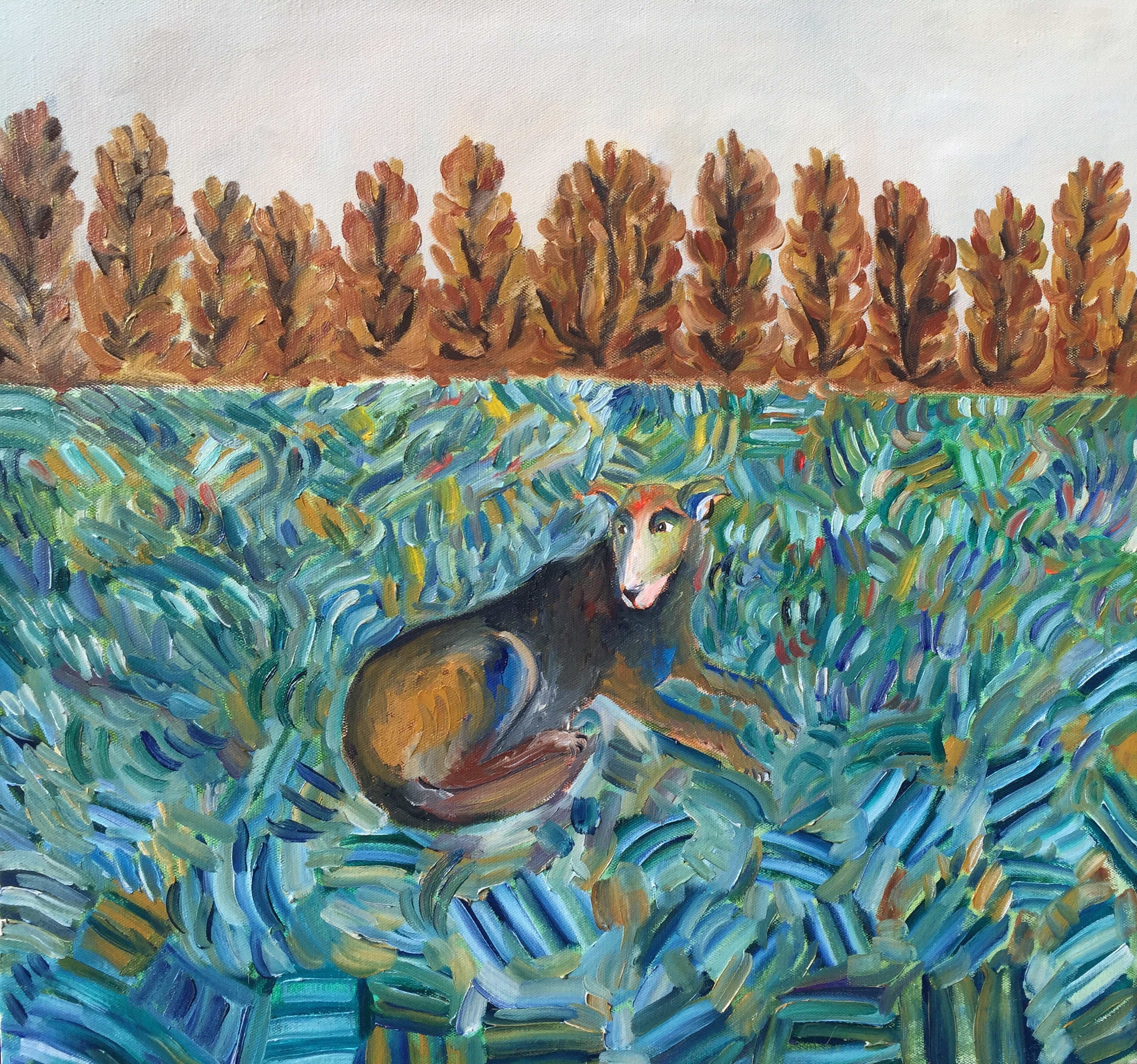 Title: Dog in Nature Material: Oil on canvas Size: 60 x 60 cm Year: 2019