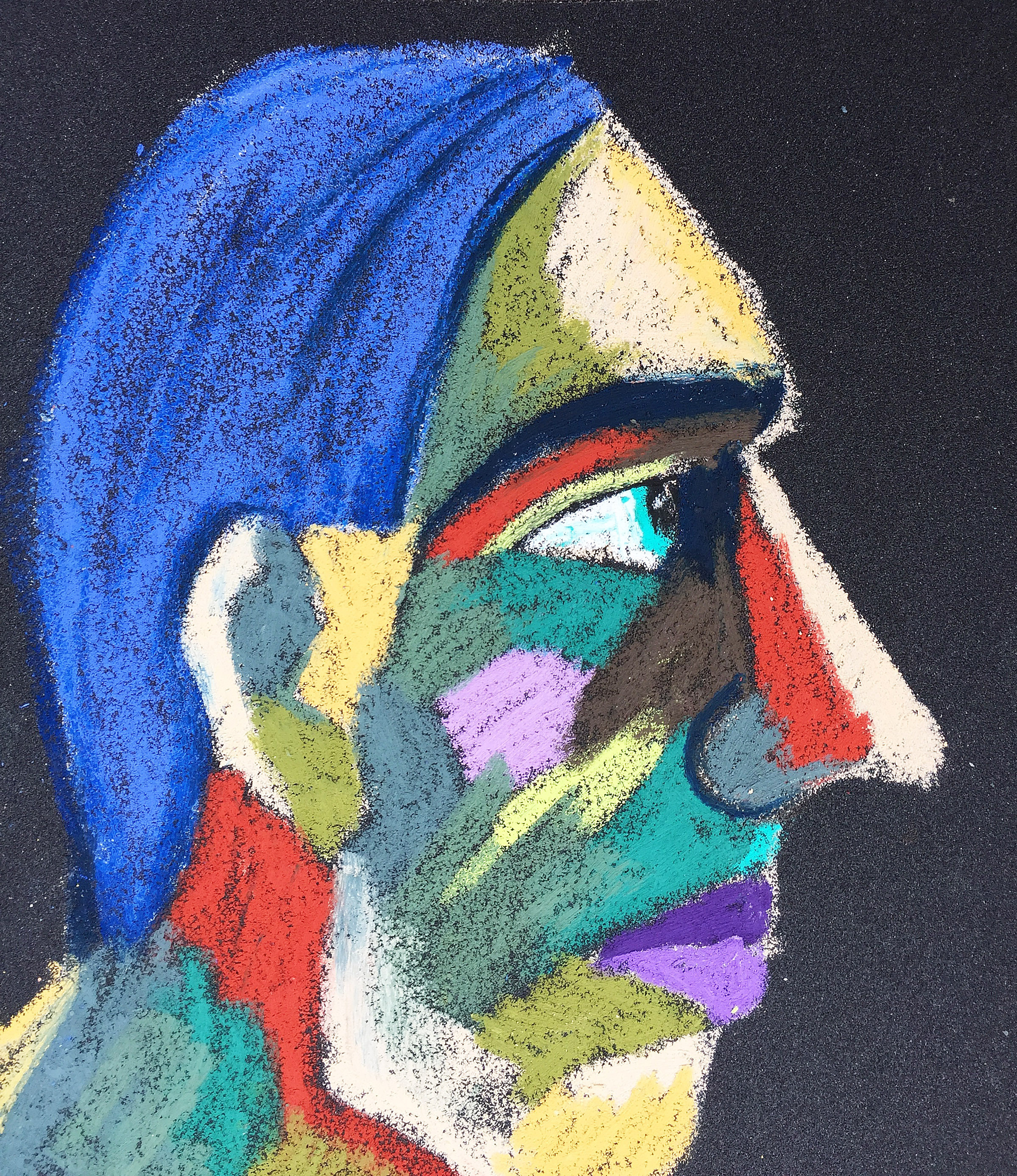 Title: Vasiliy Ivanovich Material: Oil pastel, sandpaper Size: 28 x 23 cm