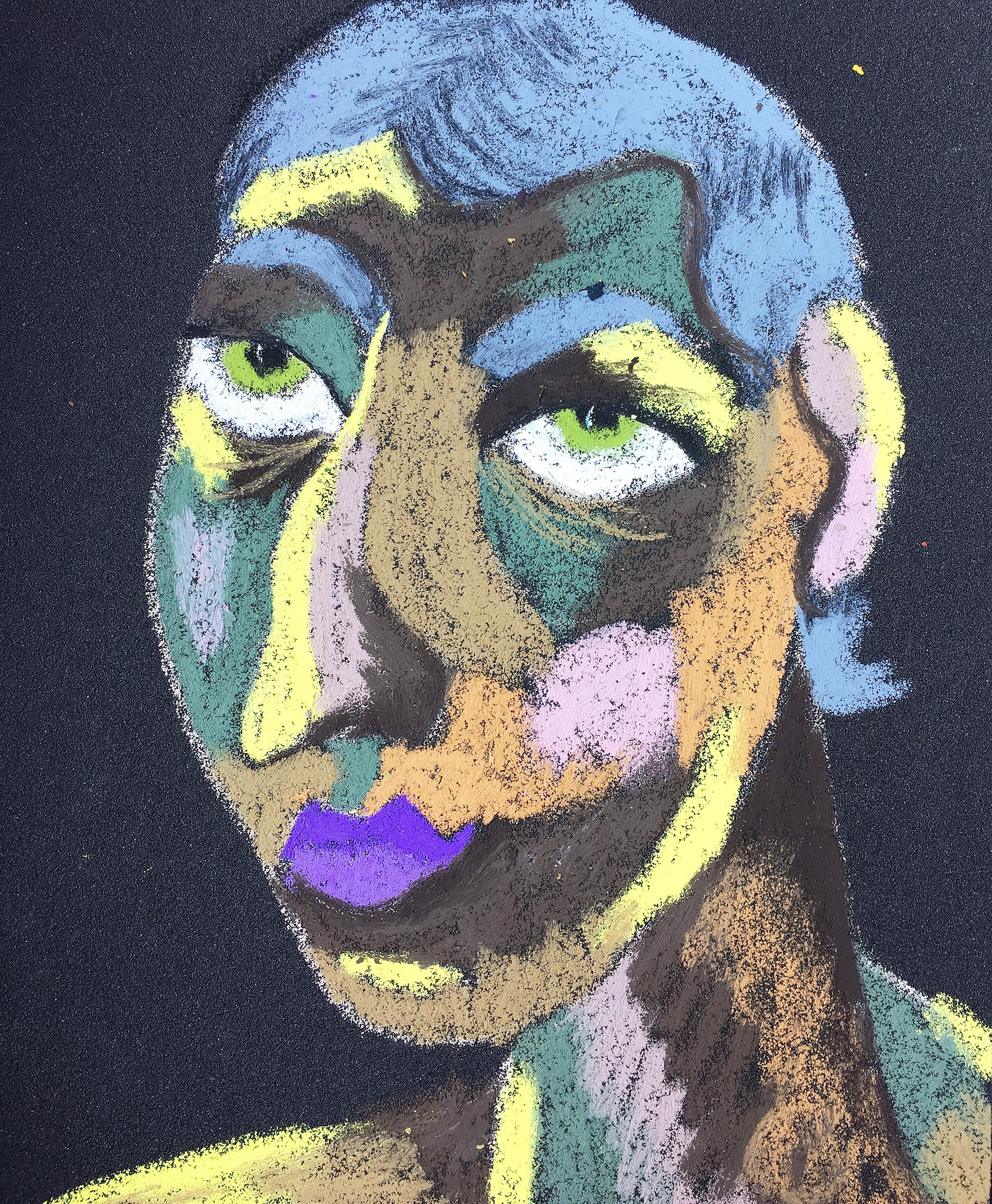 Title: Actress on Stage Material: Oil pastel, sandpaper Size: 28 x 23 cm