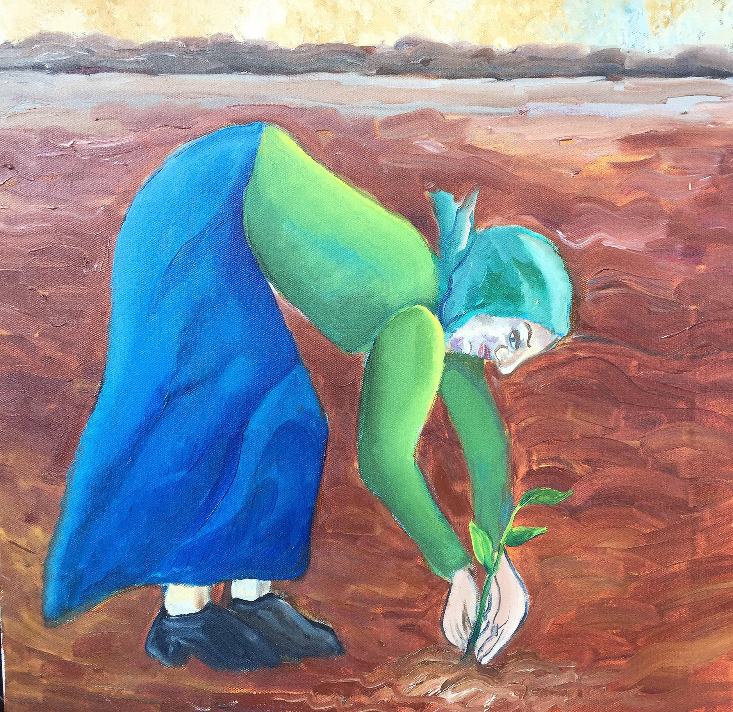 Title: The First Seedling Material: Oil on canvas Size: 60 x 60 cm Year: 2019