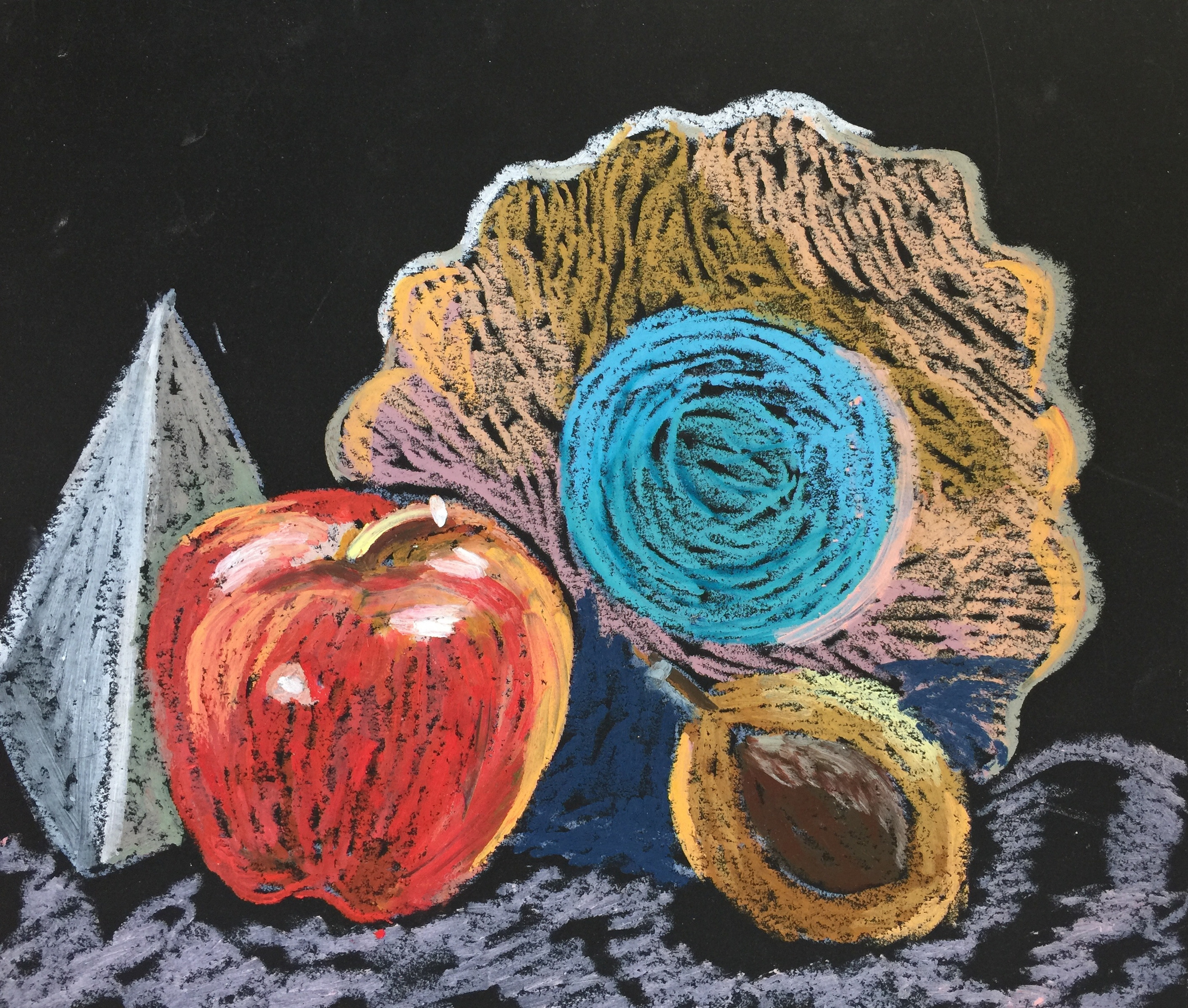 Название: На столе 2020г.    Материал: масляная пастель, бумага   Размер: 20 х 23 см